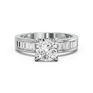 Image for Square Cushion Hidden Halo Ring with Baguette Channel band