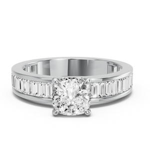 Image for Square Cushion Hidden Halo Ring with Baguette Channel band