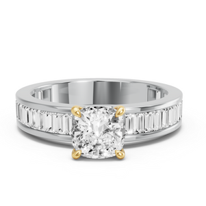 Image for Square Cushion Hidden Halo Ring with Baguette Channel band