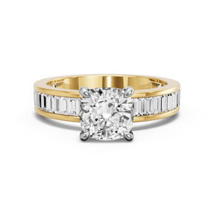 Image for Cushion Hidden Halo Ring with Baguette Channel band