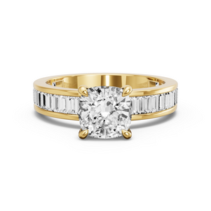 Image for Cushion Hidden Halo Ring with Baguette Channel band