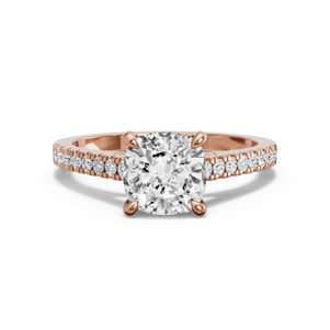 Image for Square Cushion Hidden Halo Ring with Cathedral Pave band