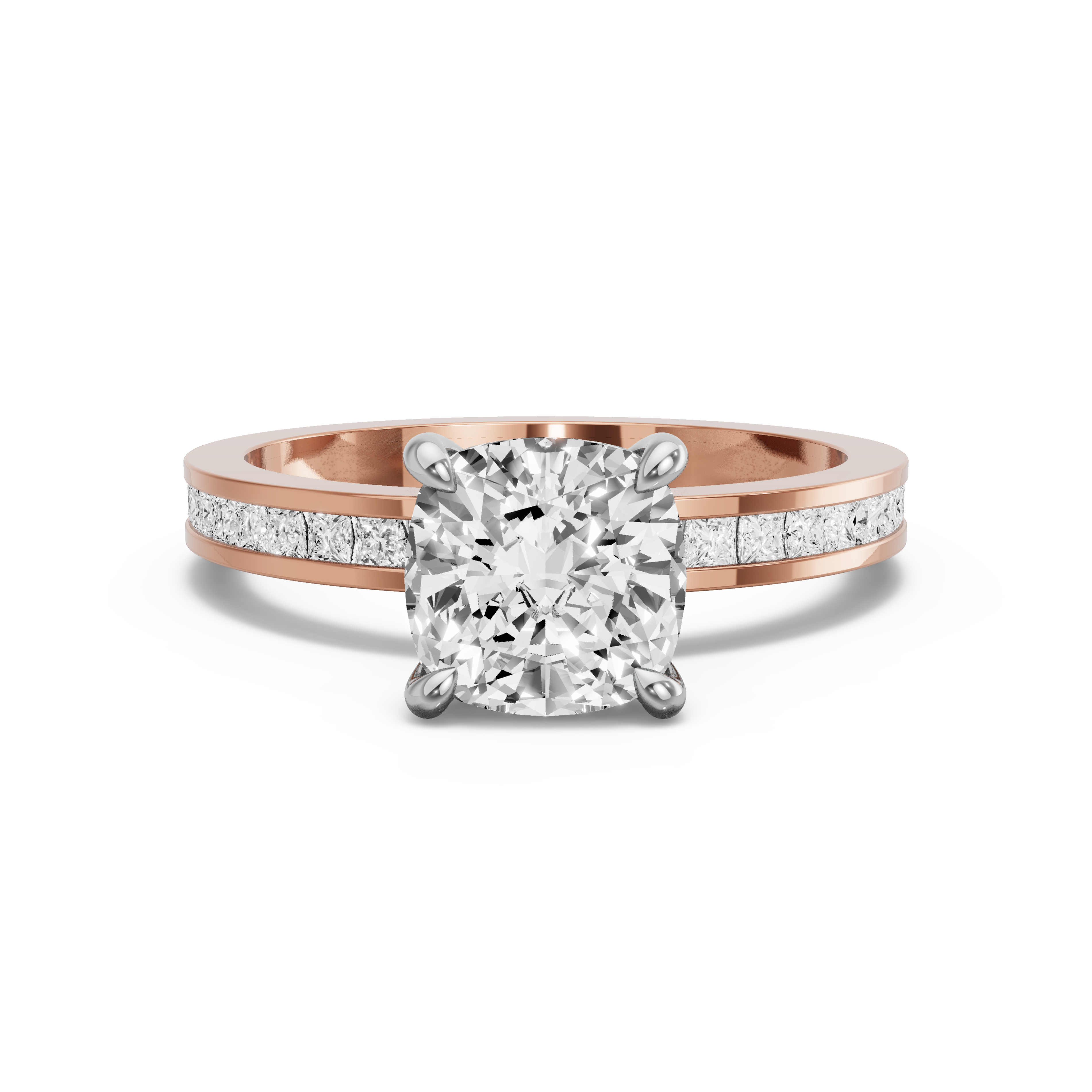 Image for Square Cushion Hidden Halo Ring with Channel band