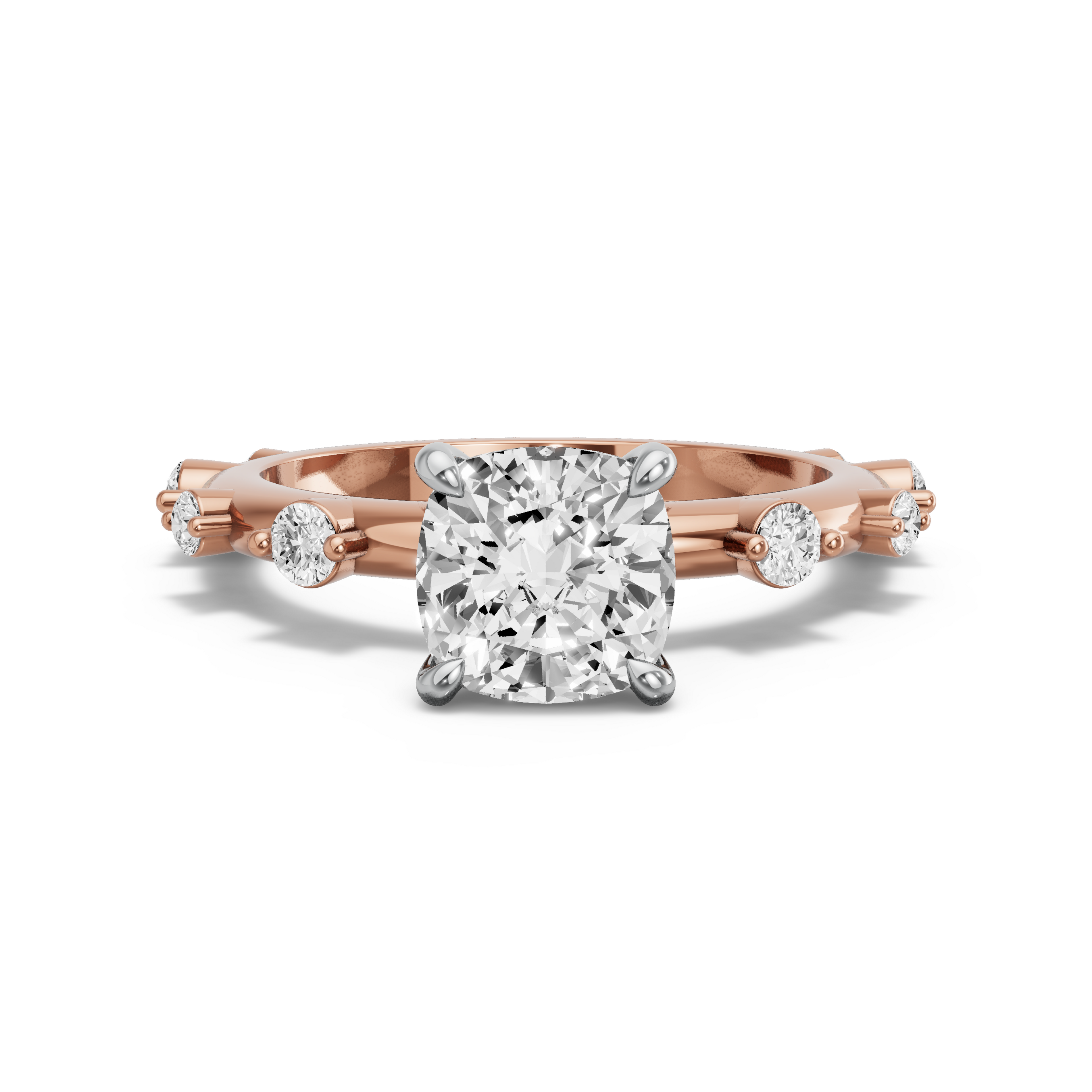 Image for Square Cushion Hidden Halo Ring with Floating Station band