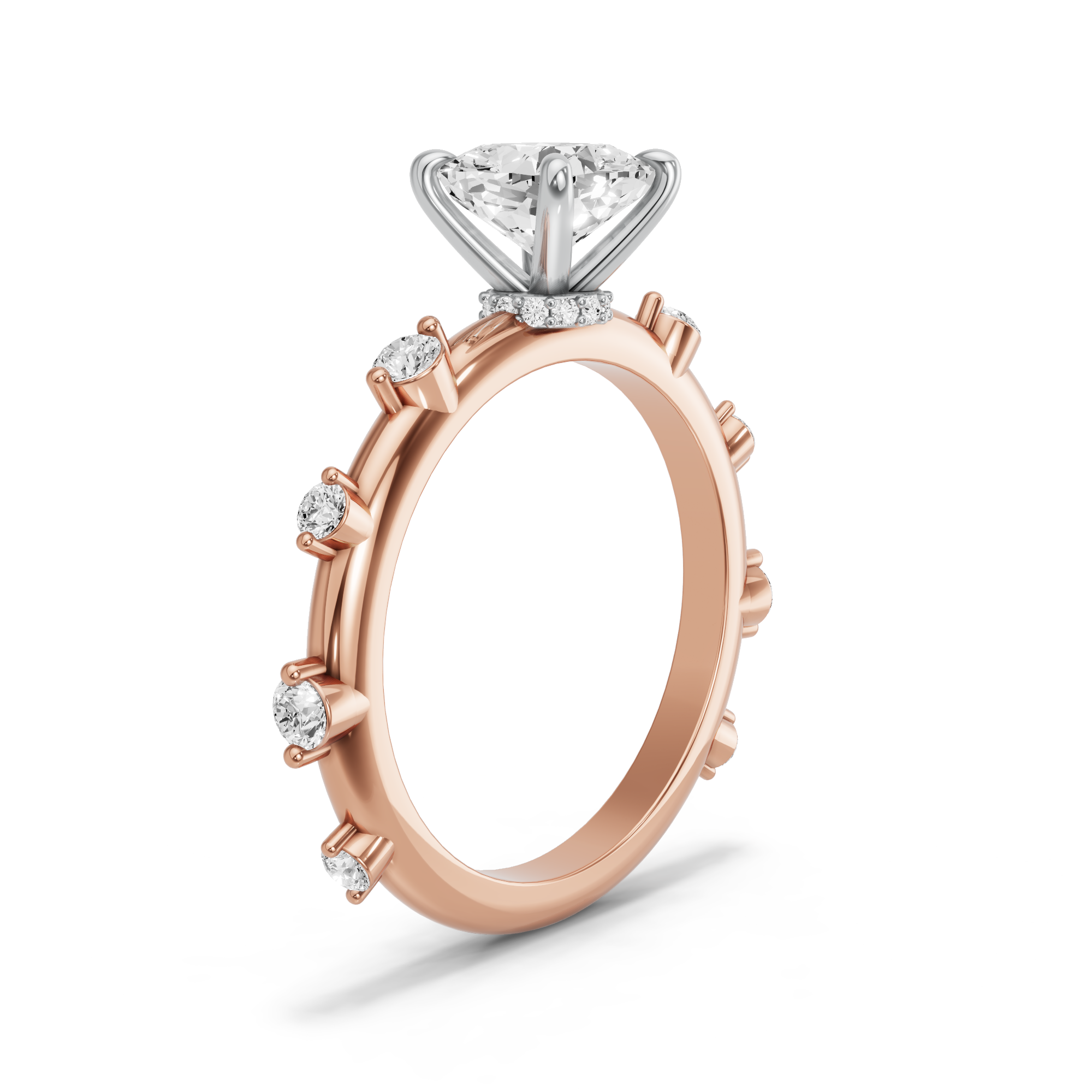 Image for Square Cushion Hidden Halo Ring with Floating Station band