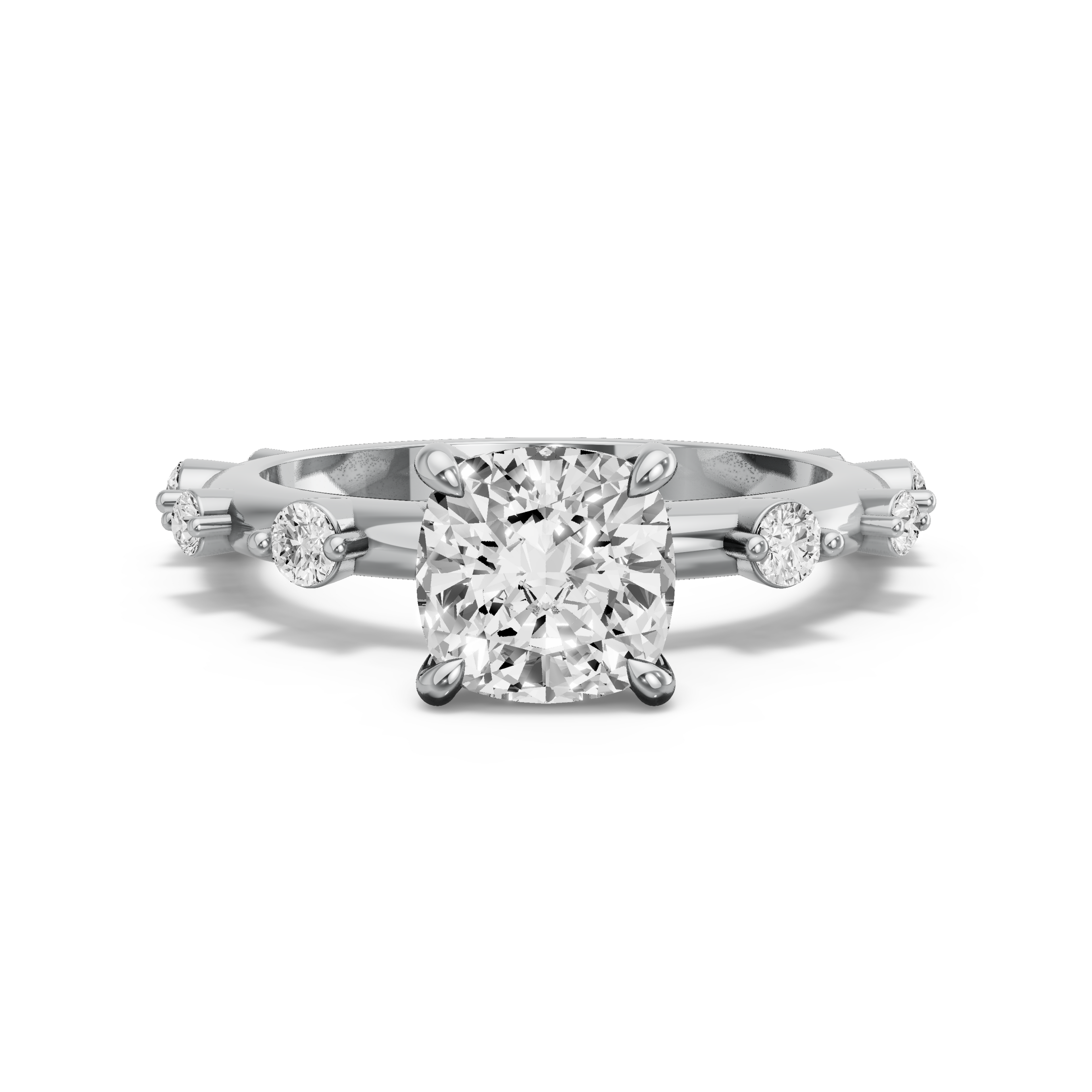 Image for Square Cushion Hidden Halo Ring with Floating Station band