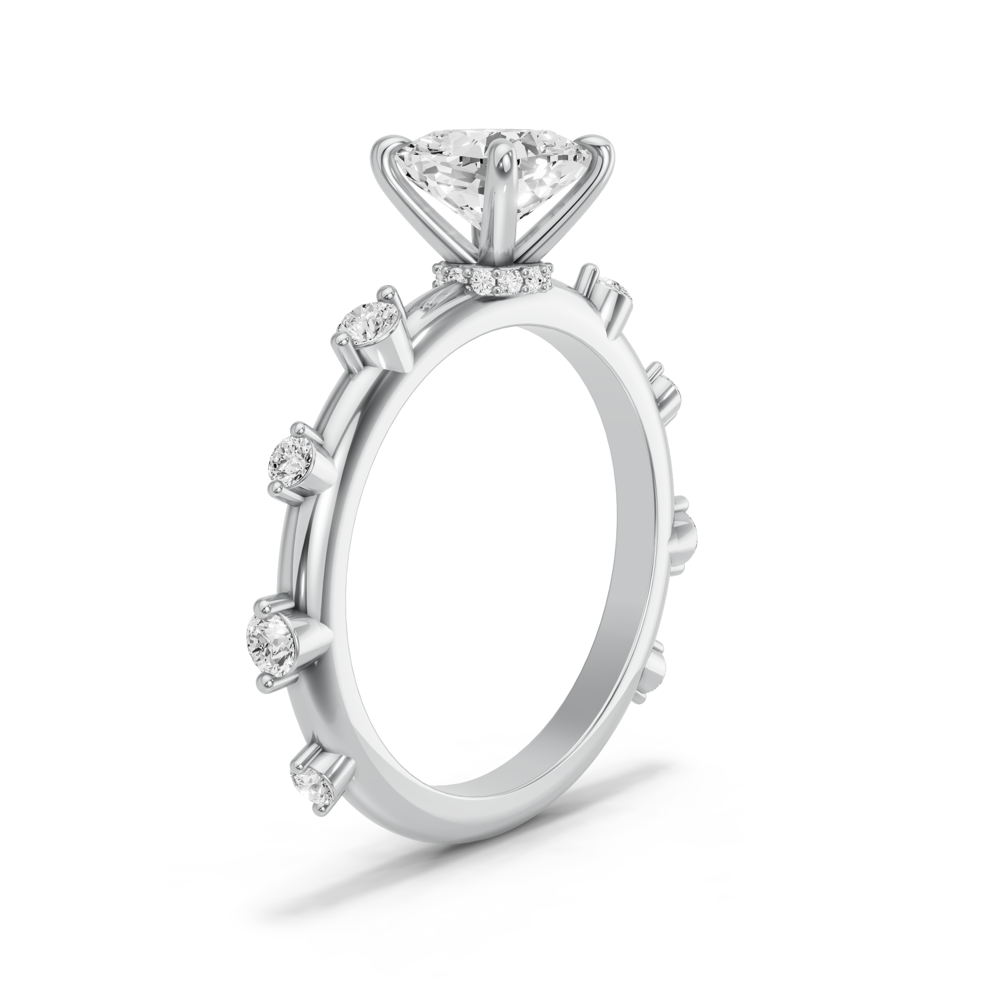 Image for Square Cushion Hidden Halo Ring with Floating Station band