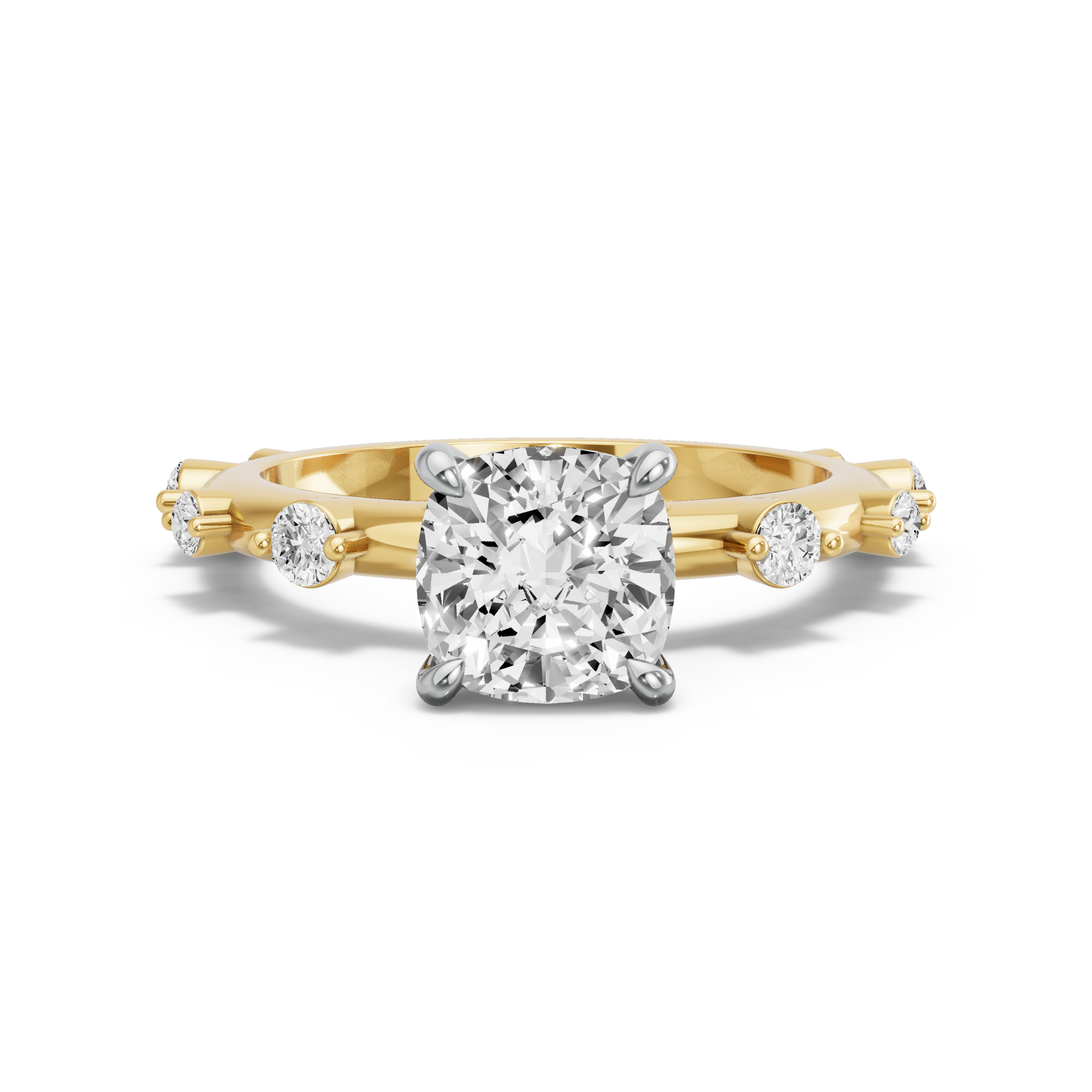 Image for Square Cushion Hidden Halo Ring with Floating Station band