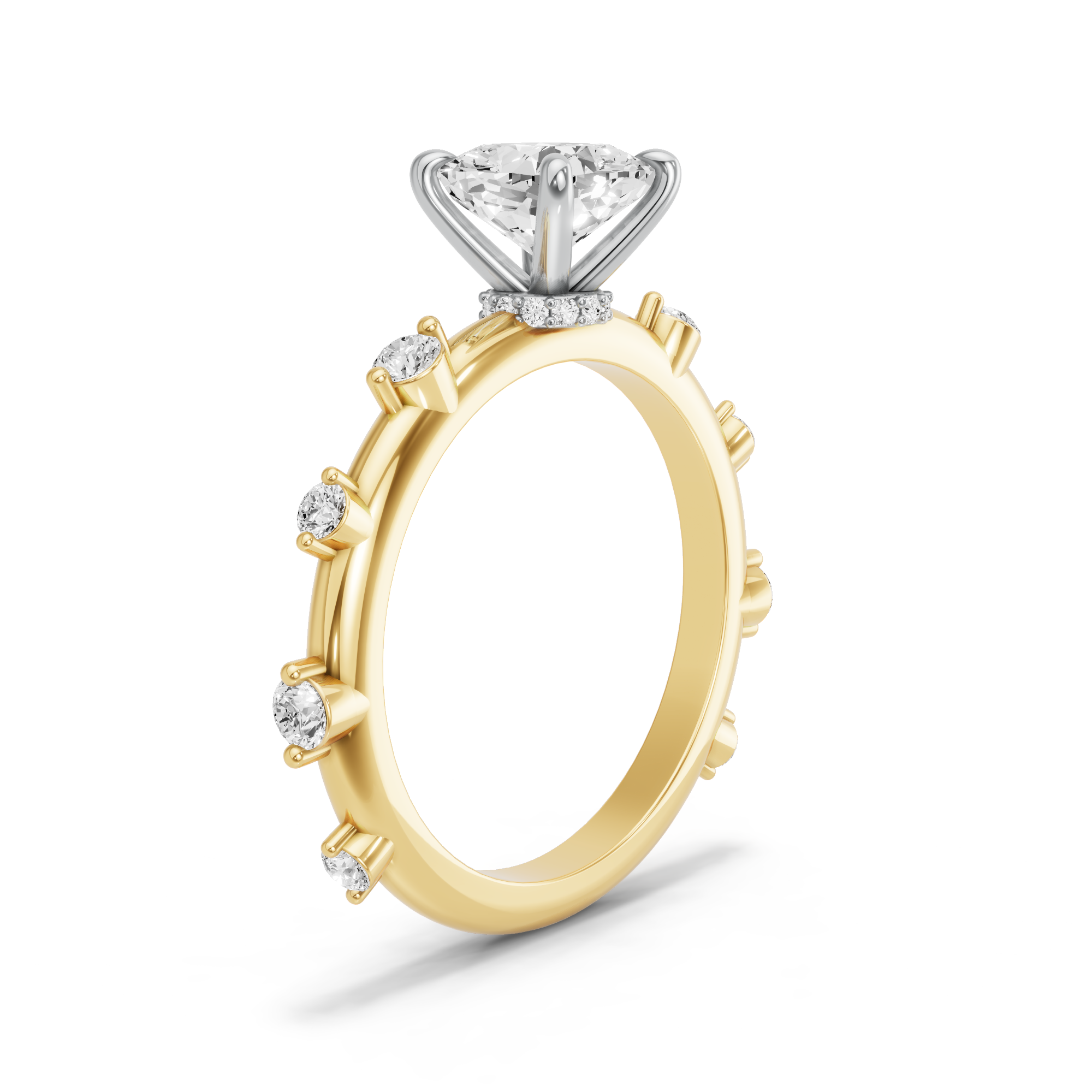 Image for Square Cushion Hidden Halo Ring with Floating Station band