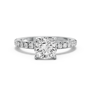 Image for Square Cushion Hidden Halo Ring with French Pave band