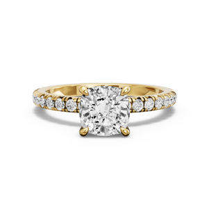 Image for Square Cushion Hidden Halo Ring with French Pave band