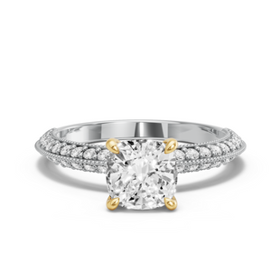 Image for Cushion Hidden Halo Ring with Knife Edge Pave band