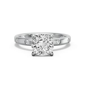 Image for Square Cushion Hidden Halo Ring with Sleek Accent band