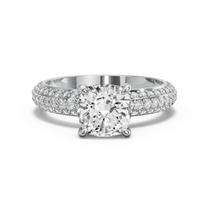 Image for Square Cushion Hidden Halo Ring with Triple Row Pave band