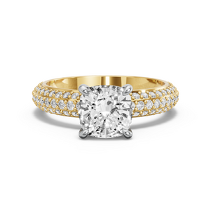 Image for Square Cushion Hidden Halo Ring with Triple Row Pave band