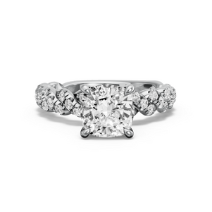 Image for Square Cushion Hidden Halo Ring with Twist Pave band