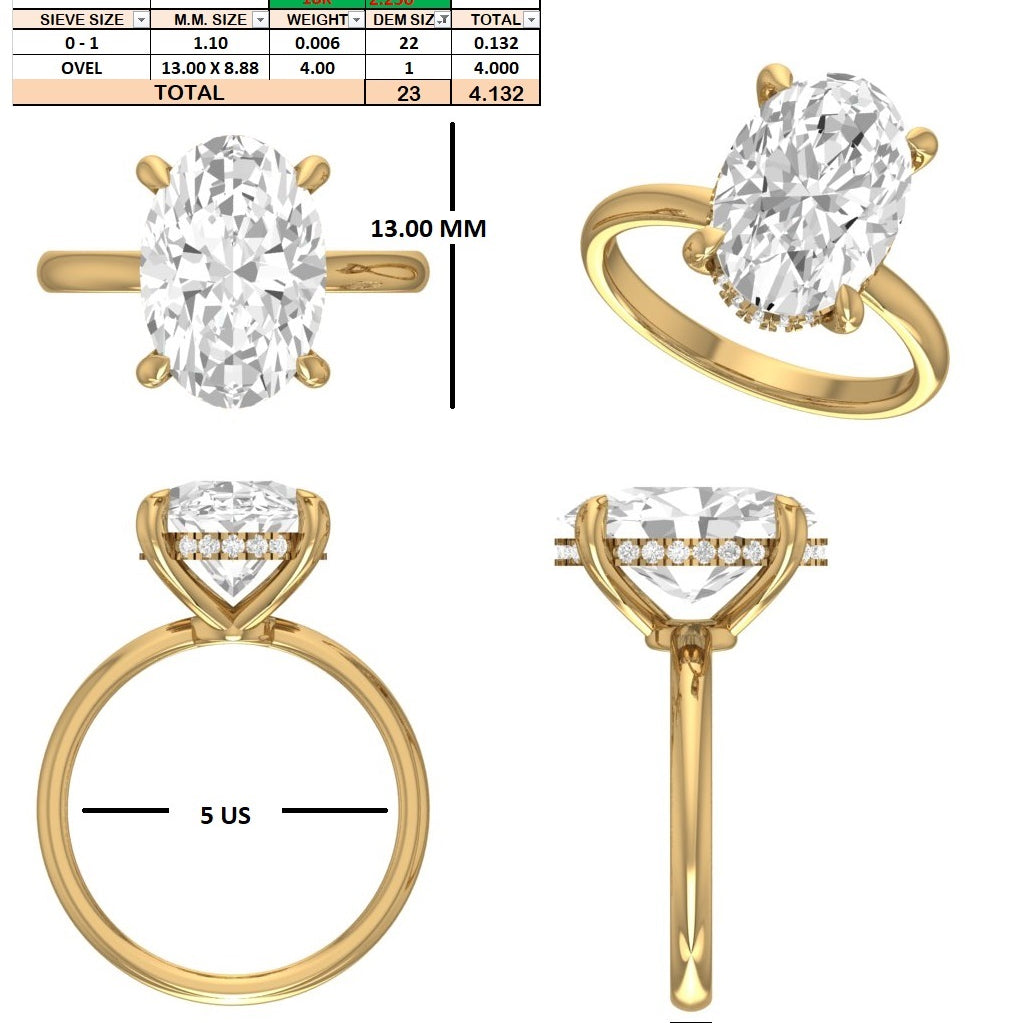 Custom Order | 4ct Oval | D-VS1 | 18KT yellow gold | Ring size 6.5 (US)