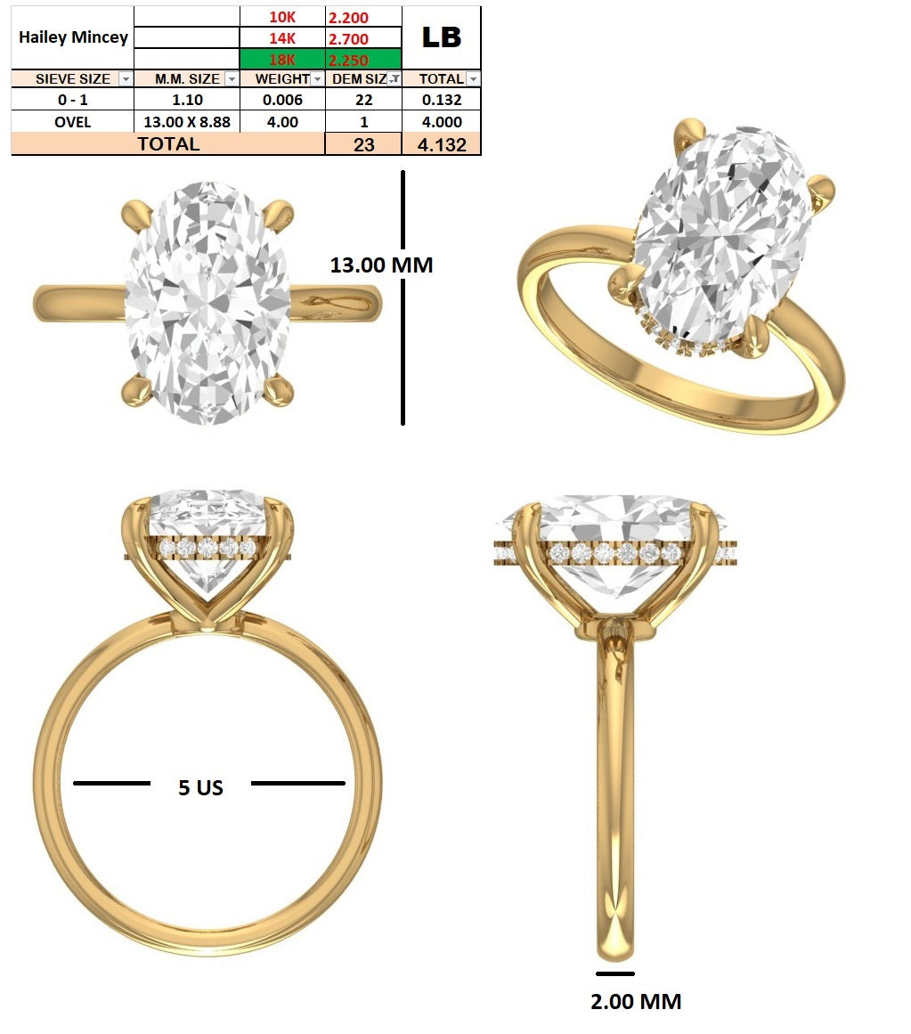 Custom Order | 4ct Oval | D-VS1 | 18KT yellow gold | Ring size 6.5 (US)