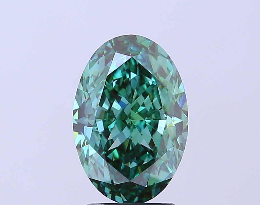 Oval 3.40tcw Fancy Vivid Green Lab Diamond Ring | 18K Yellow Gold | IGI Certified