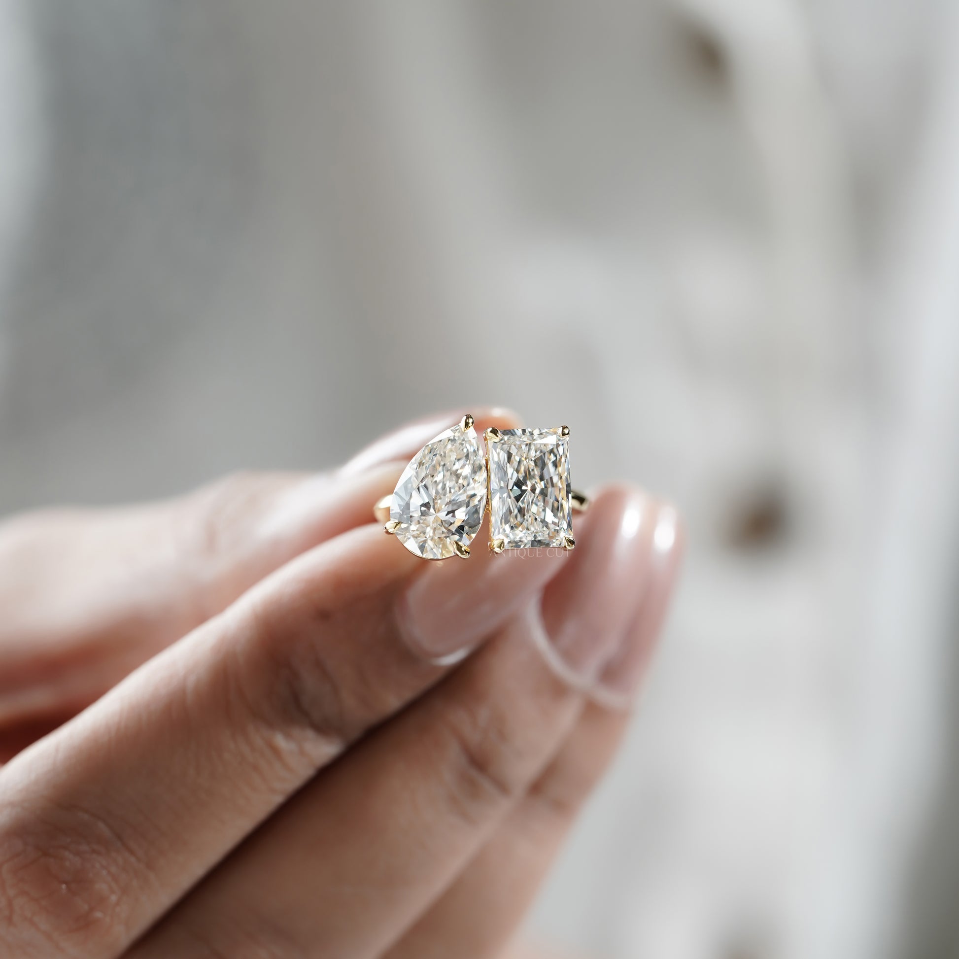 Pear & Radiant 5.30tcw Lab Grown Diamond Toi et Moi Engagement Ring | Yellow Gold | IGI Certified