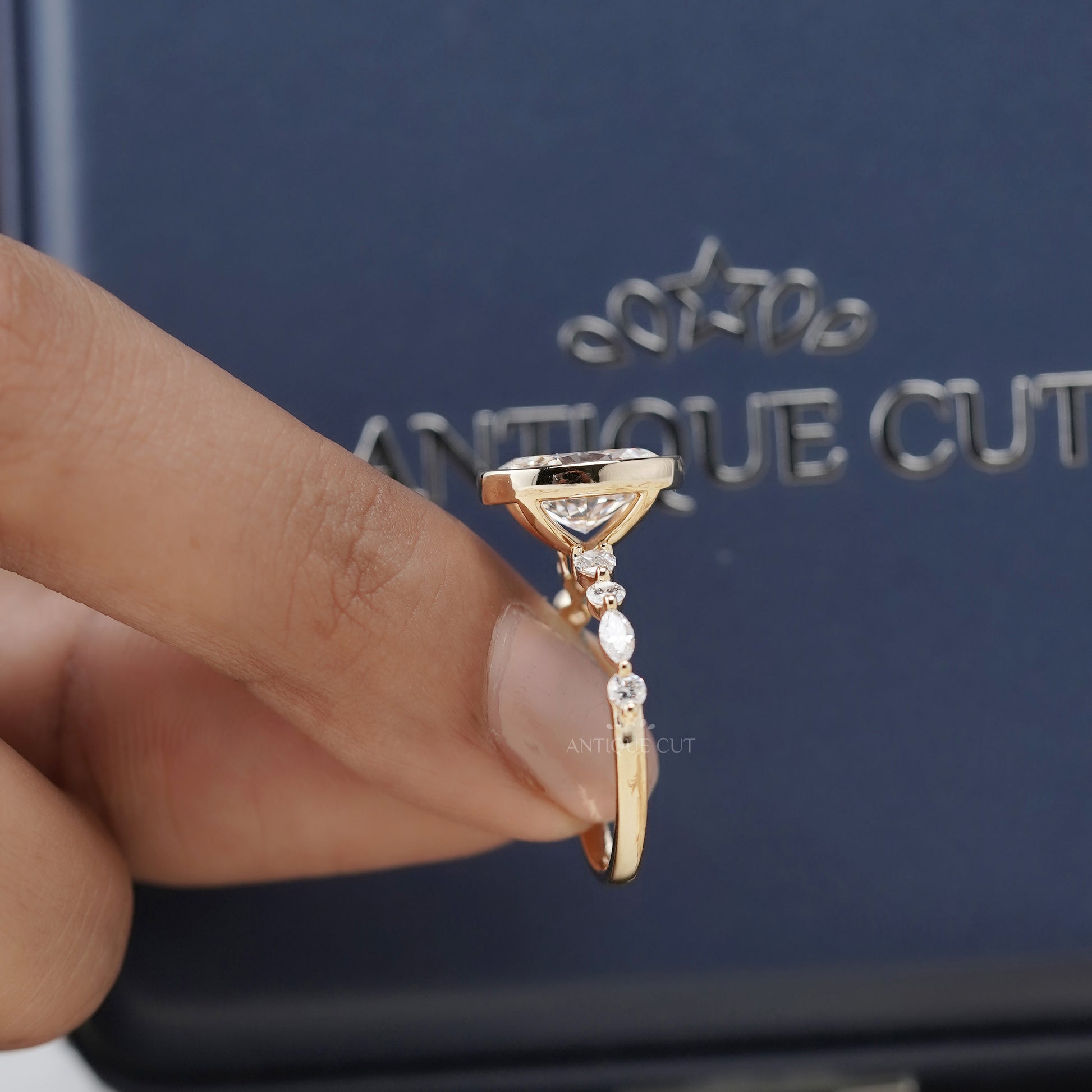 Oval 3.50tcw Bezel Set Lab Grown Diamond Engagement Ring | Yellow Gold with Side Stones | IGI Certified