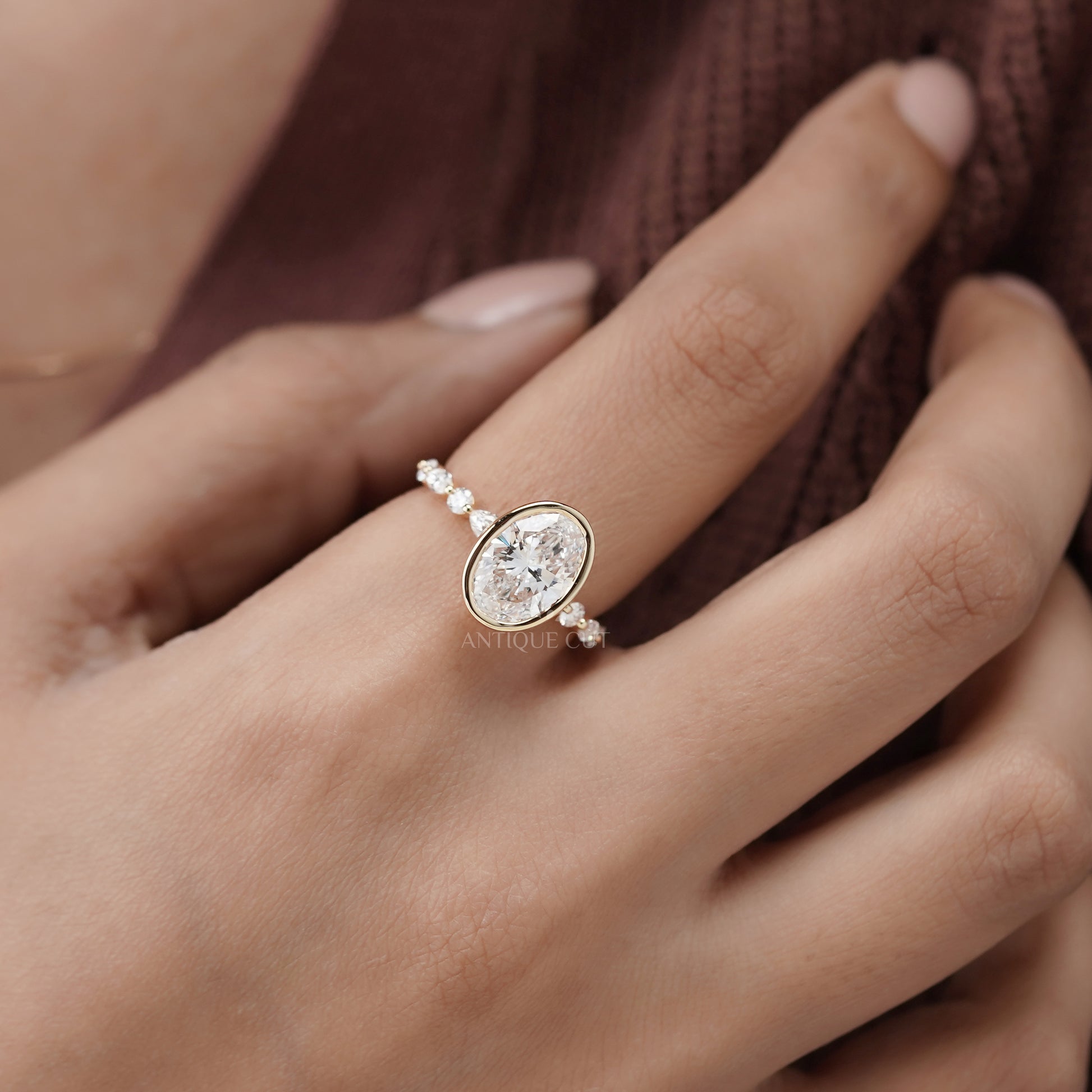 Oval Bezel Set Lab Grown Diamond Engagement Ring – Antiquecut