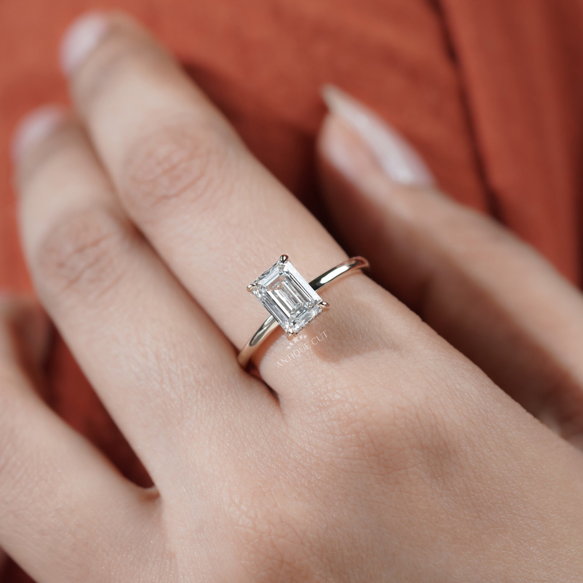 IGI certified emerald cut lab grown diamond engagement ring