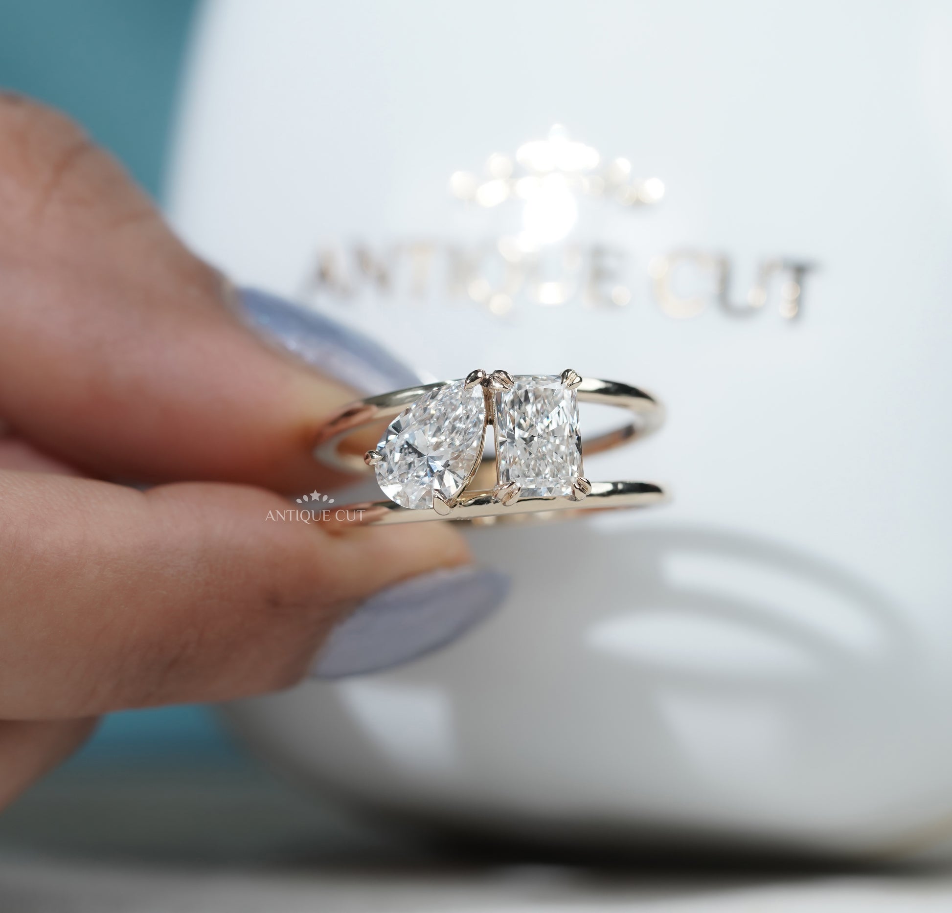 Pear Radiant Toi Et Moi Diamond Engagement Ring