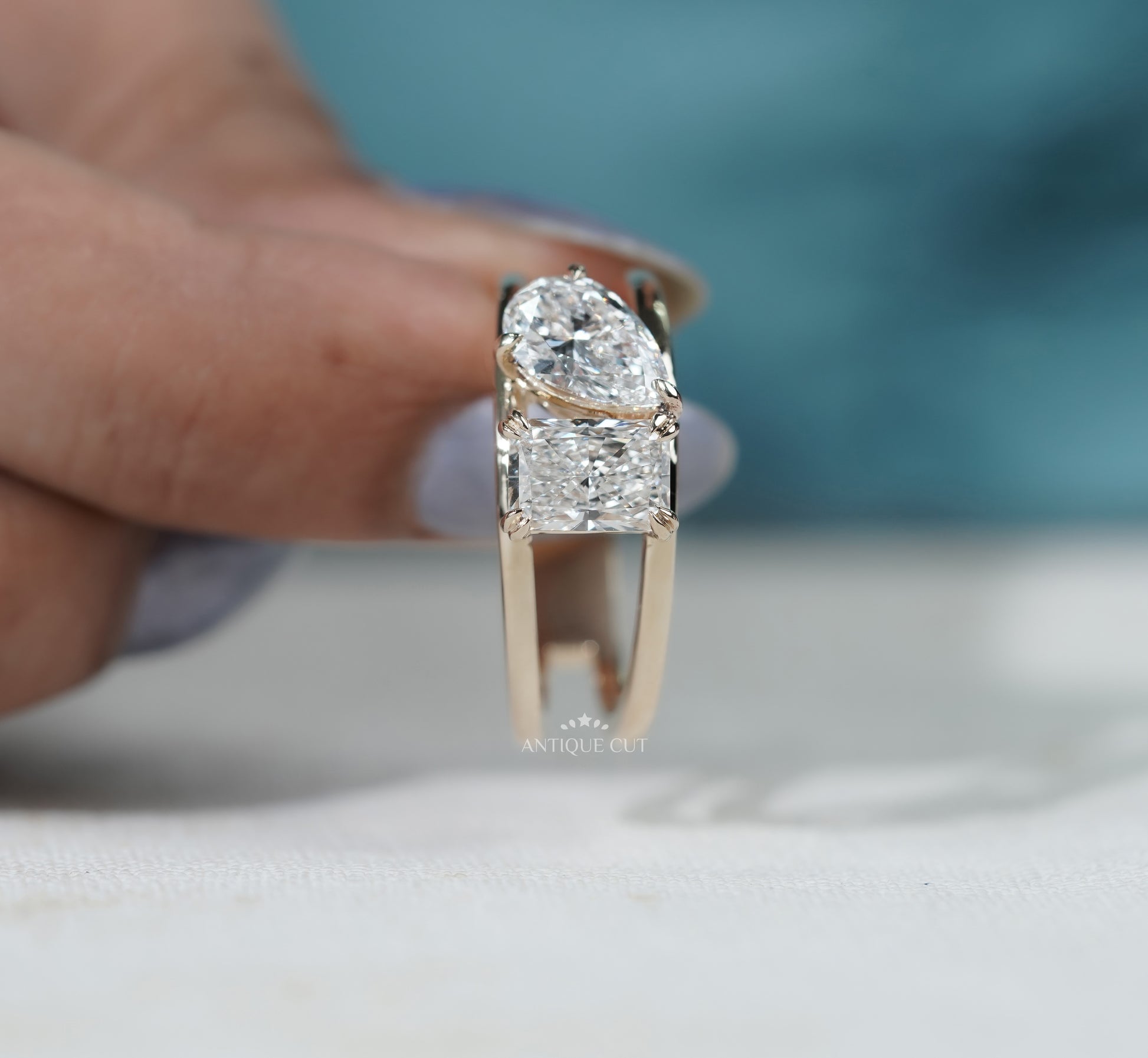 Pear Radiant Toi Et Moi Diamond Engagement Ring