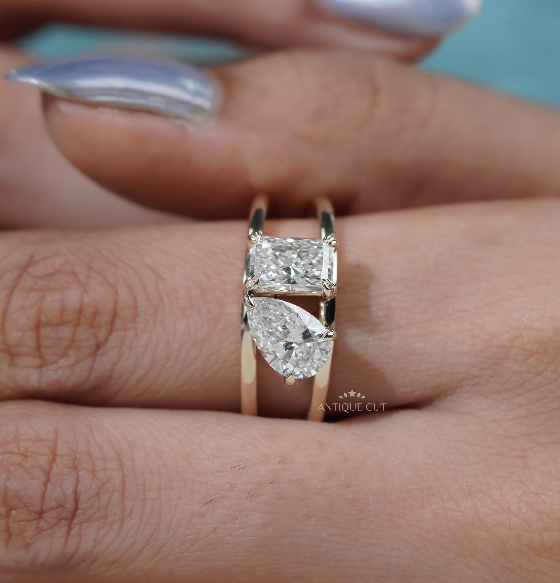 Pear Radiant Toi Et Moi Diamond Engagement Ring