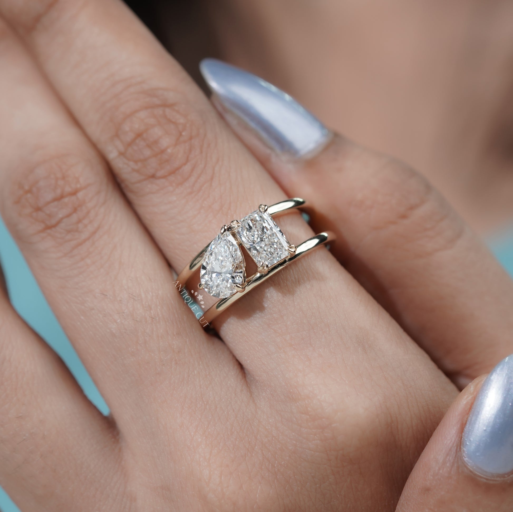 Pear Radiant Toi Et Moi Diamond Engagement Ring