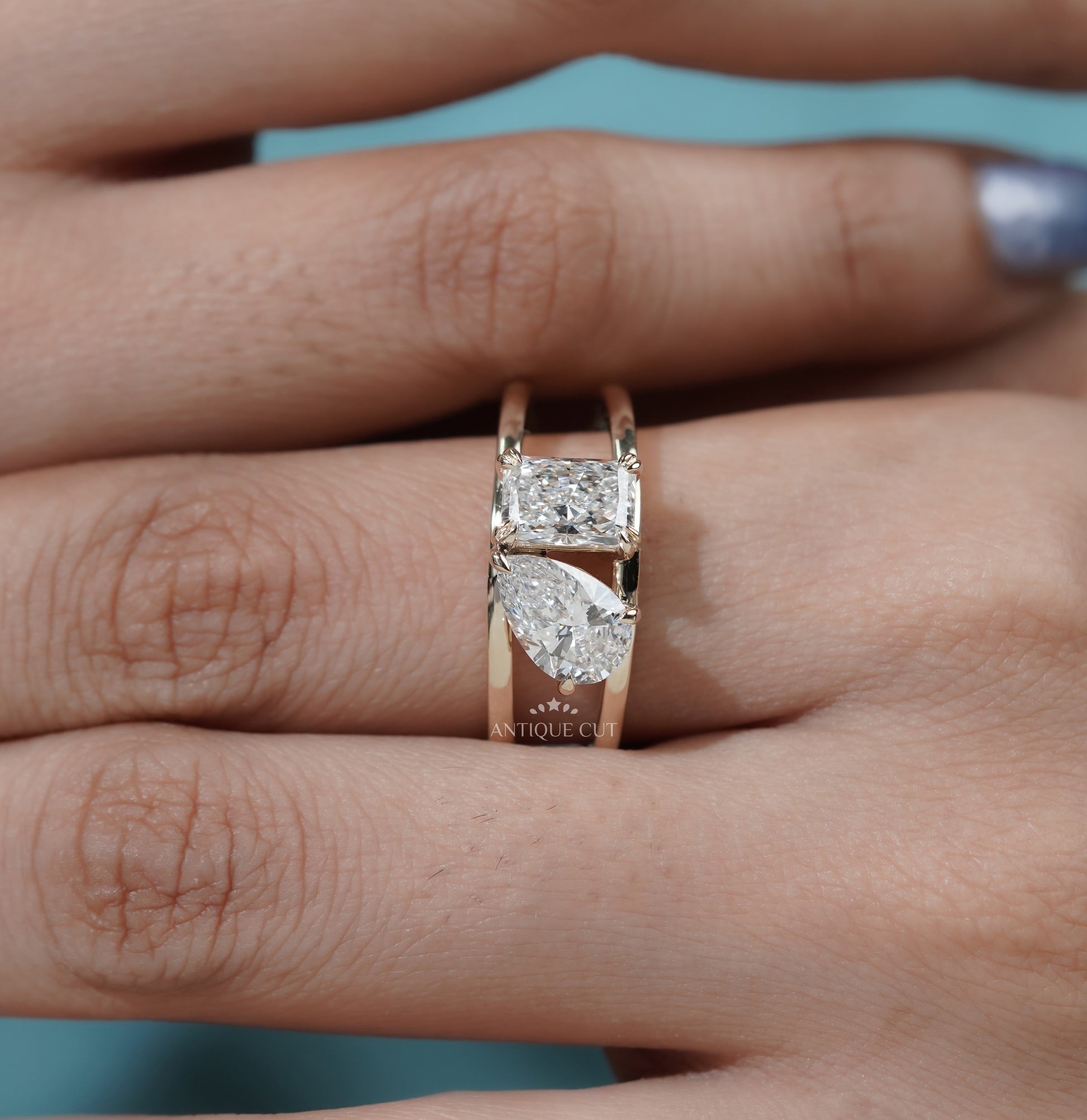 Pear Radiant Toi Et Moi Diamond Engagement Ring