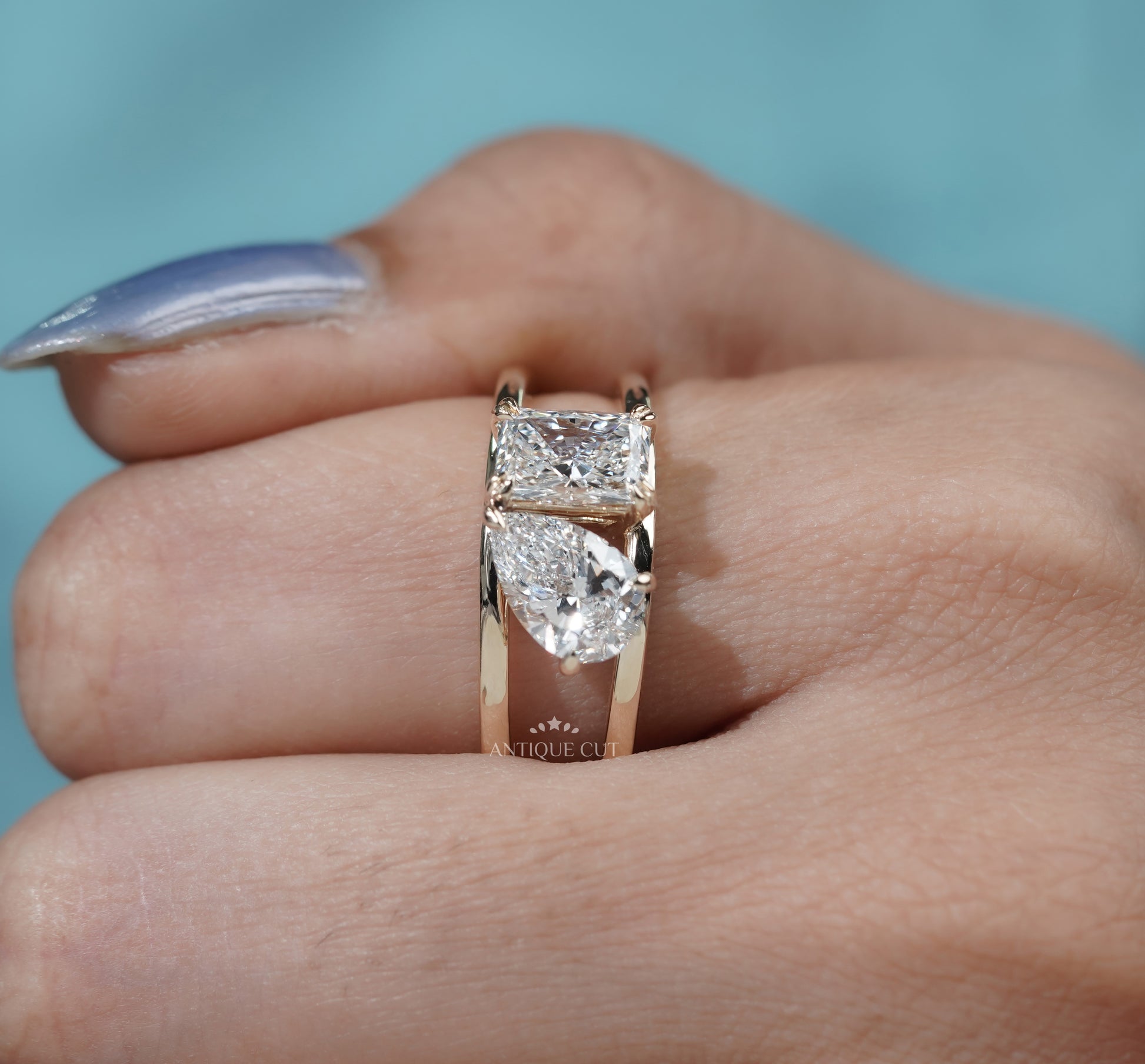 Pear Radiant Toi Et Moi Diamond Engagement Ring