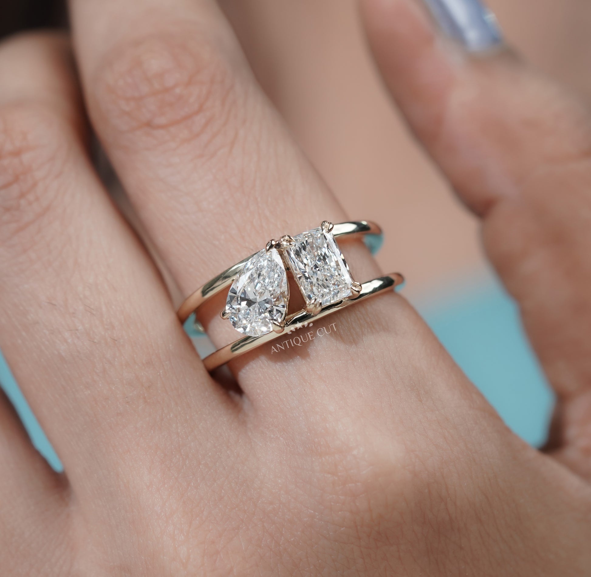 Pear Radiant Toi Et Moi Diamond Engagement Ring