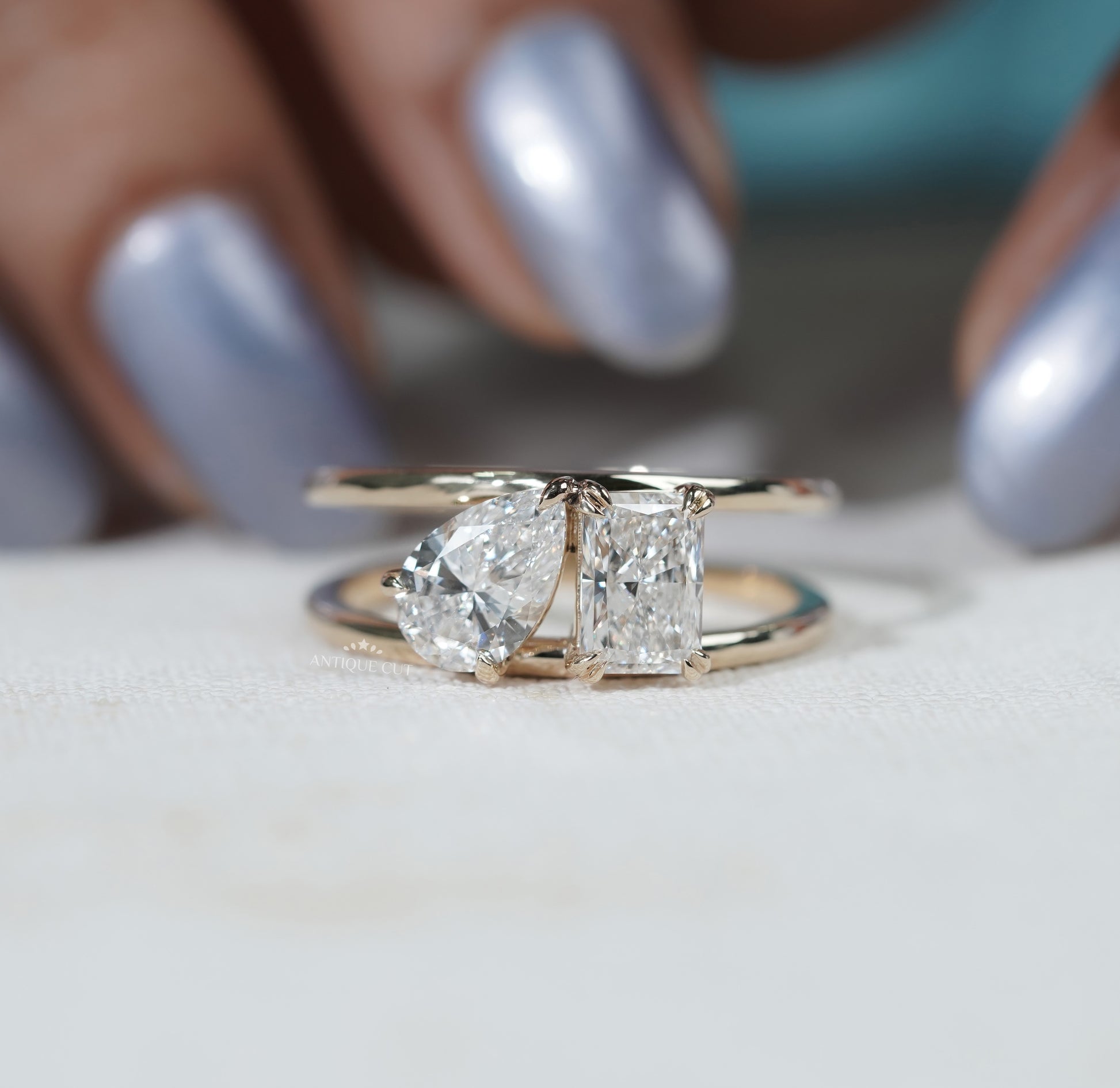 Pear Radiant Toi Et Moi Diamond Engagement Ring