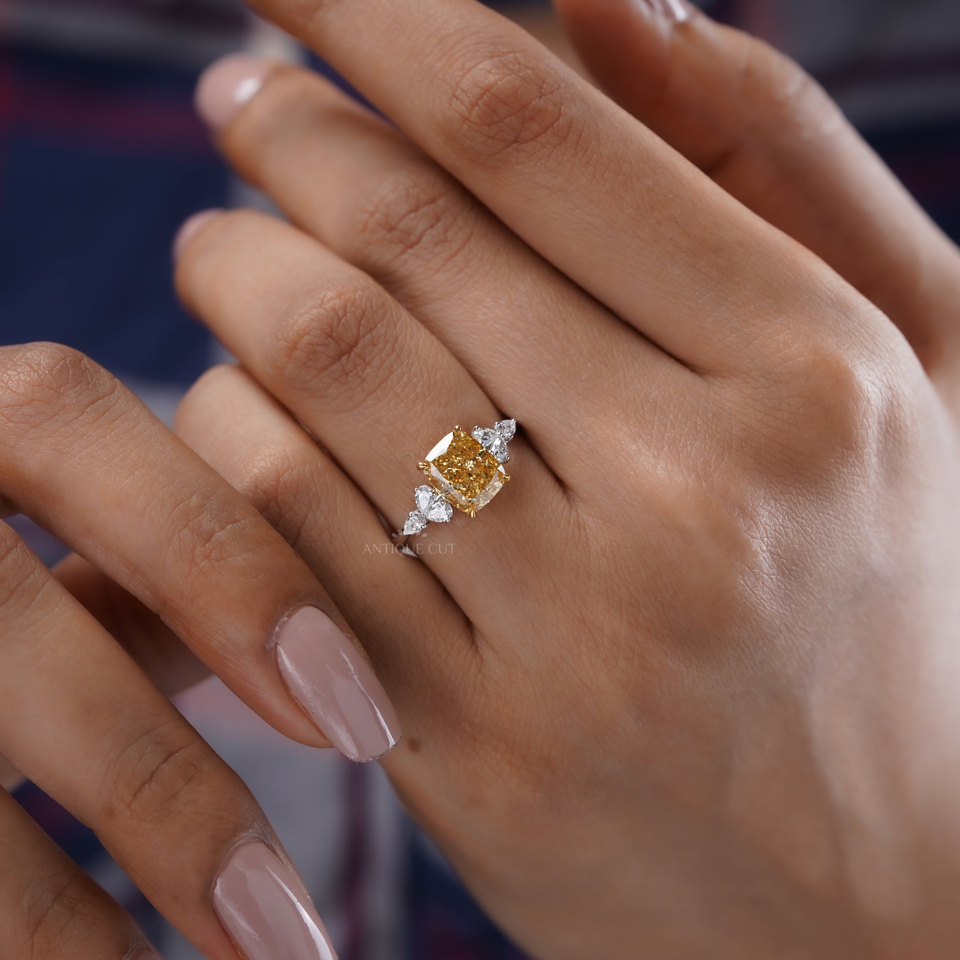 Cushion 3.20tcw Lab Diamond Engagement Ring | 2.5ct Center | IGI Certified | VVS–VS | White Gold