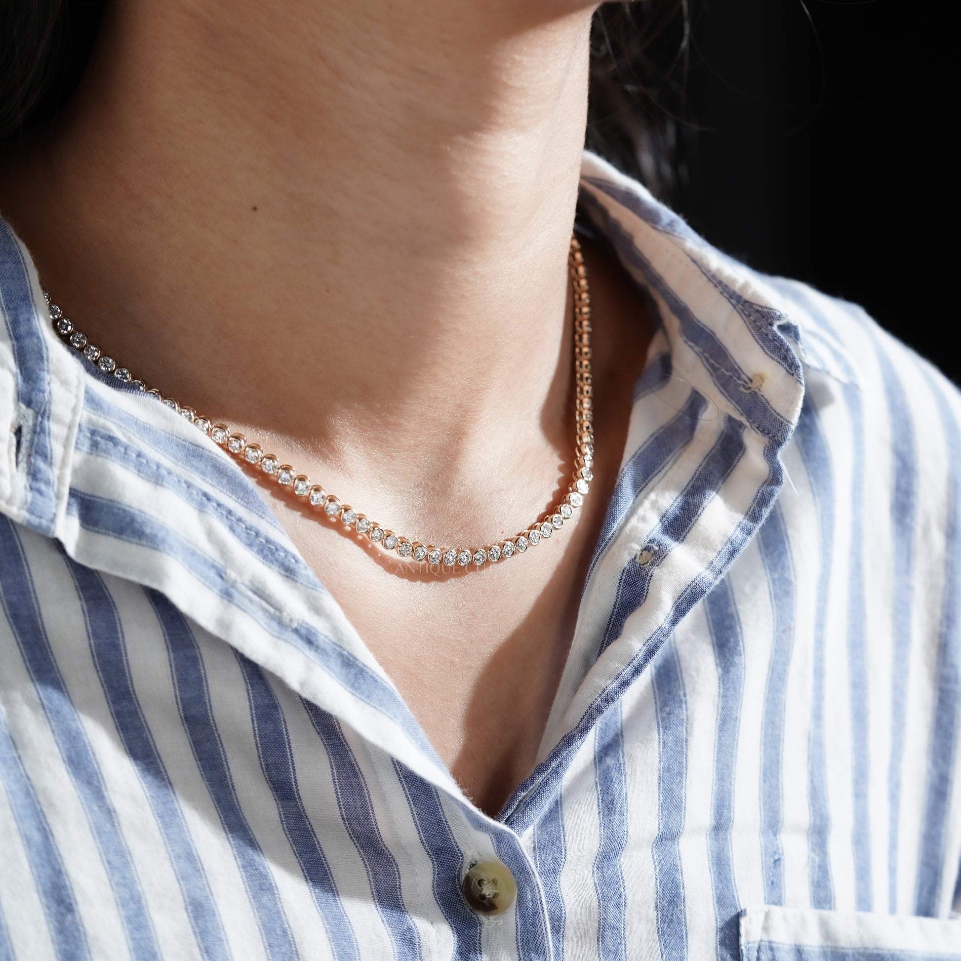 7.6ct Lab Grown Diamond Bezel Tennis Necklace | D-E-F Color, VVS–VS Clarity | 14K Yellow Gold | IGI Certified