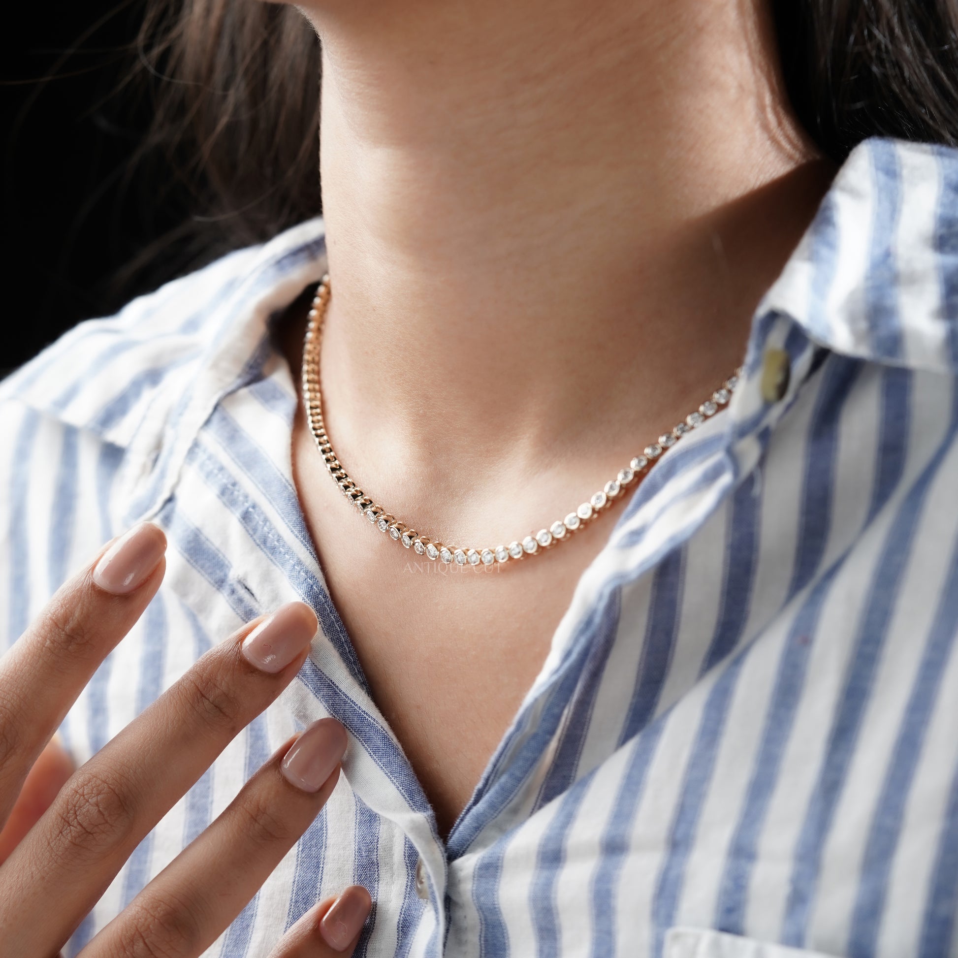 7.6ct Lab Grown Diamond Bezel Tennis Necklace | D-E-F Color, VVS–VS Clarity | 14K Yellow Gold | IGI Certified