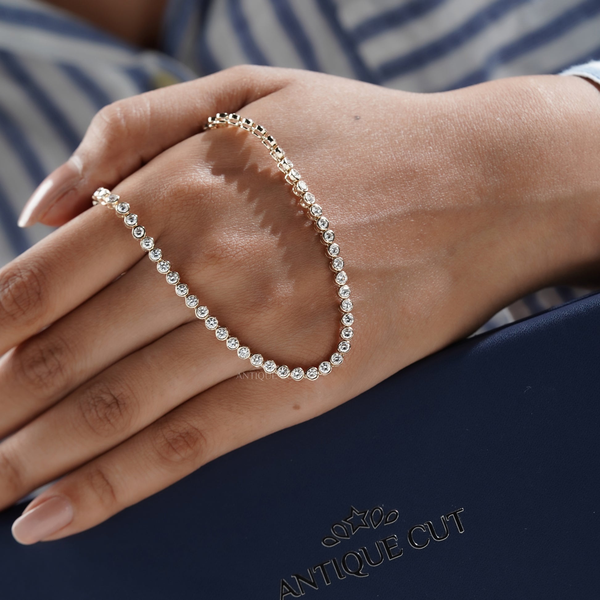 7.50tcw Diamond Tennis Necklace | Bezel Set Round Brilliant Diamonds in 14K Gold | Classic Dainty Tennis Chain | Gift for Her