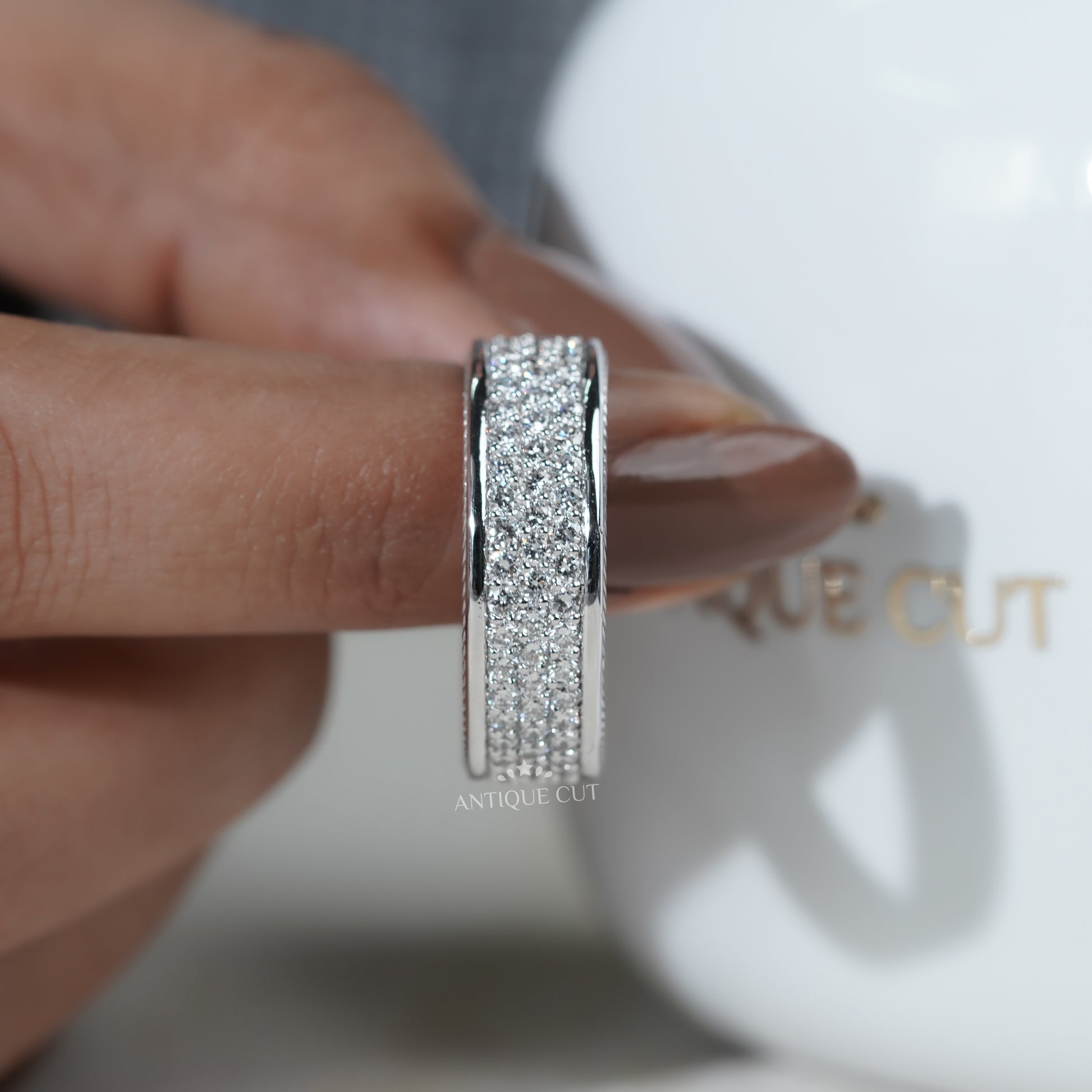 White gold lab grown diamond ring side view