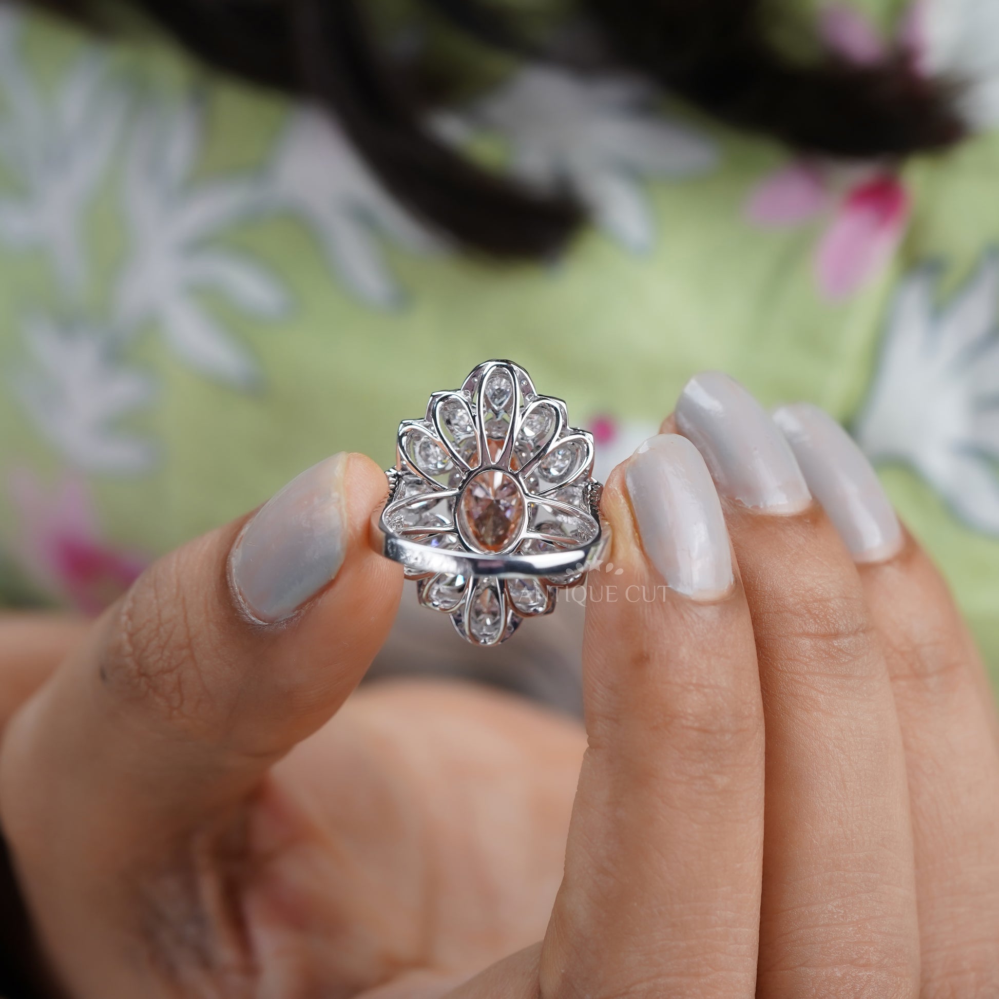 Marquise 3.50tcw Fancy Pink Lab Diamond Ring | Cluster Halo | IGI Certified | White Gold