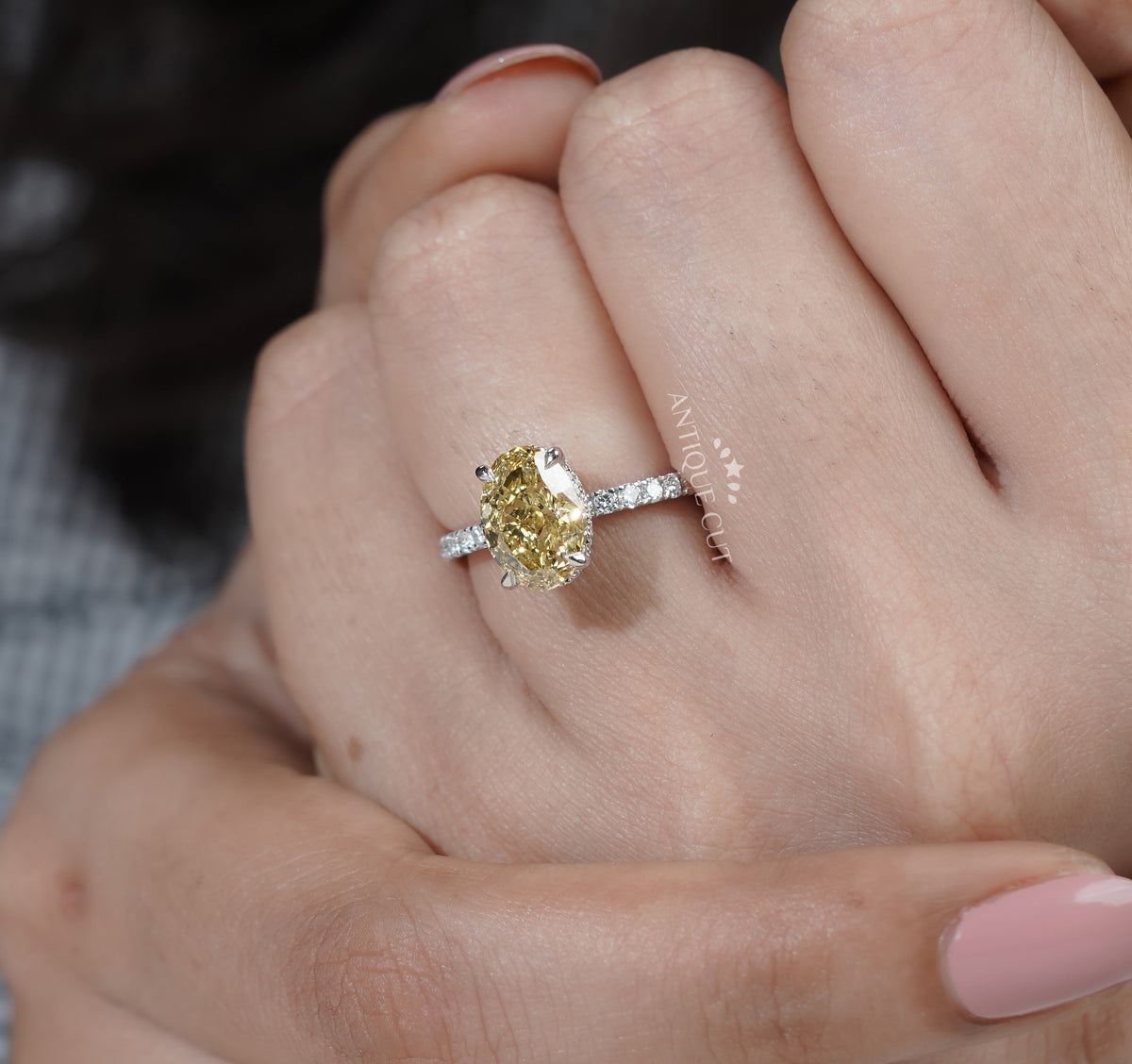 Hidden halo yellow diamond ring by Antiquecut