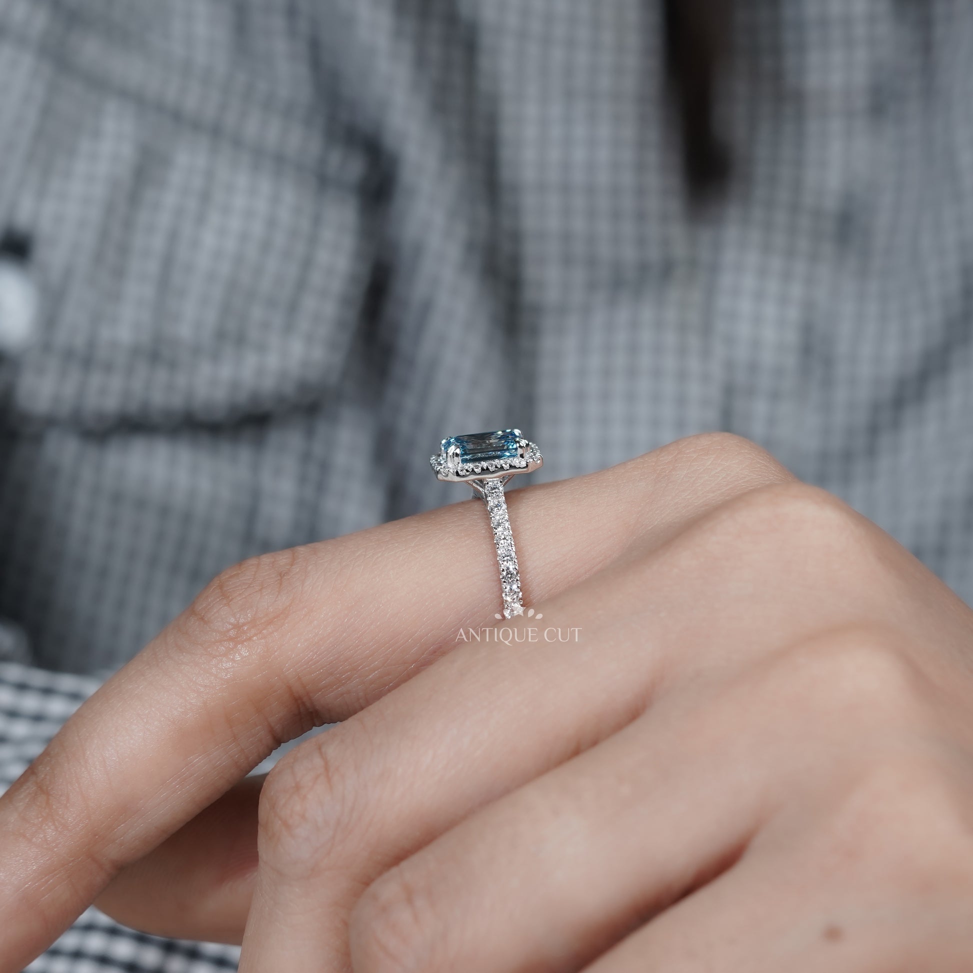 Double prong fancy blue diamond ring white gold
