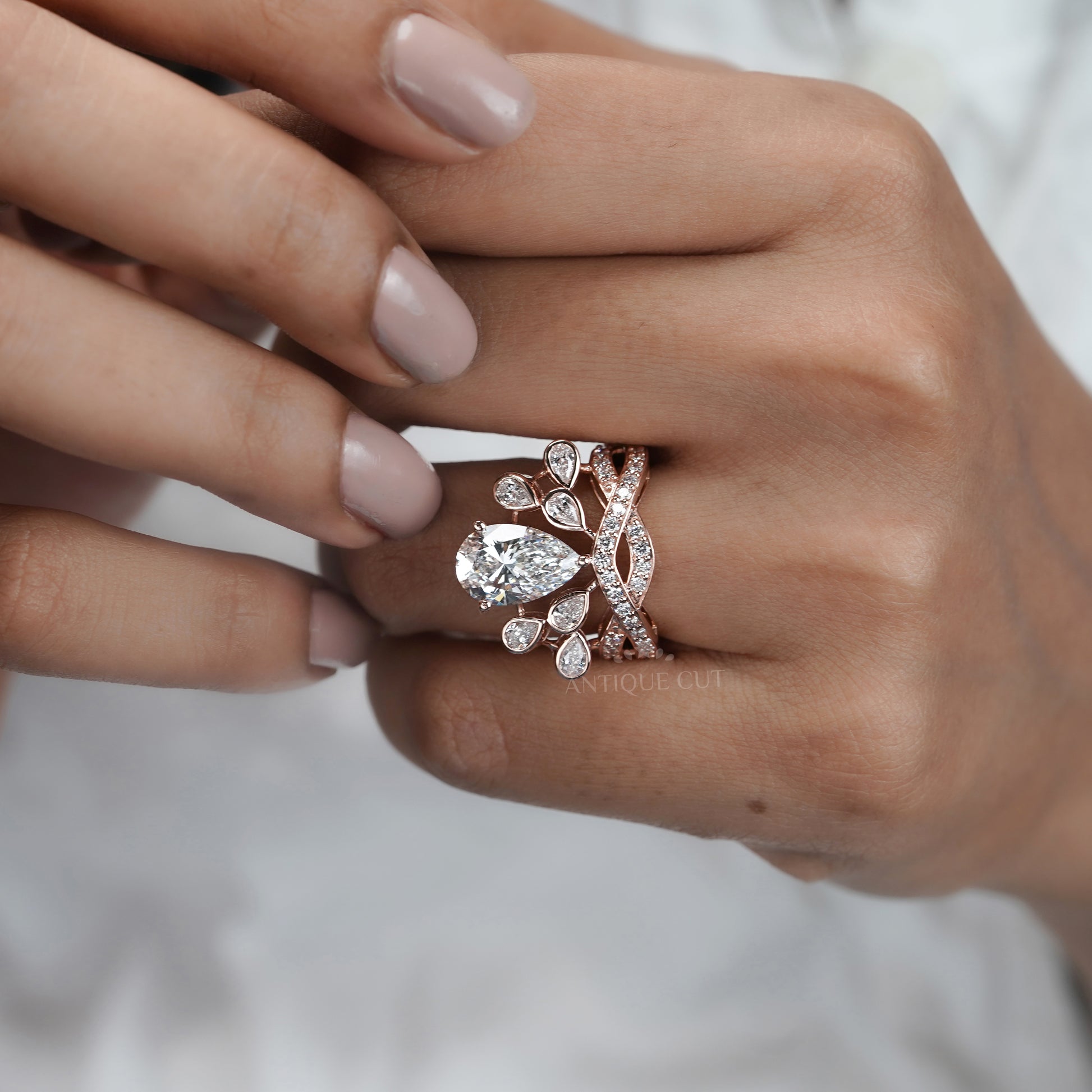 Elegant 4.50tcw Pear Lab Diamond Ring with Tapered Side Stones | IGI Certified | DEF Color | Custom Gold Options