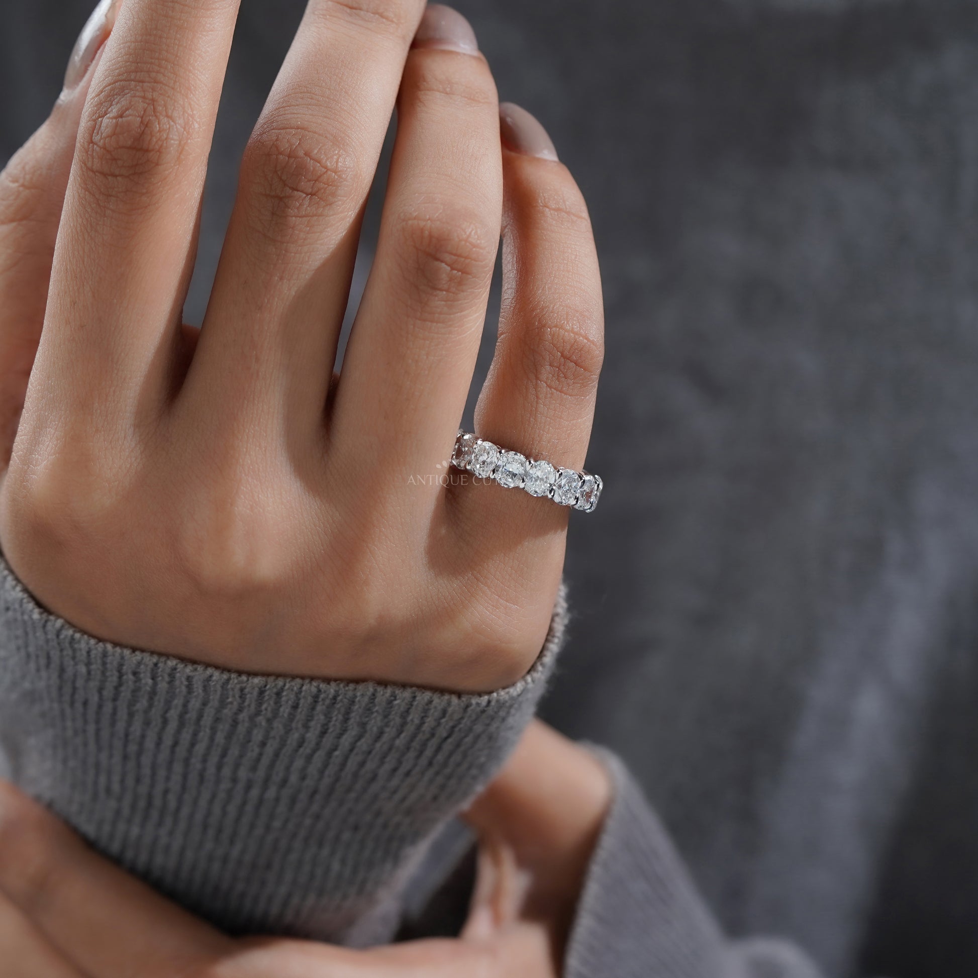 3.30tcw Oval Cut Lab Grown Diamond Eternity Band | White Gold IGI Certified