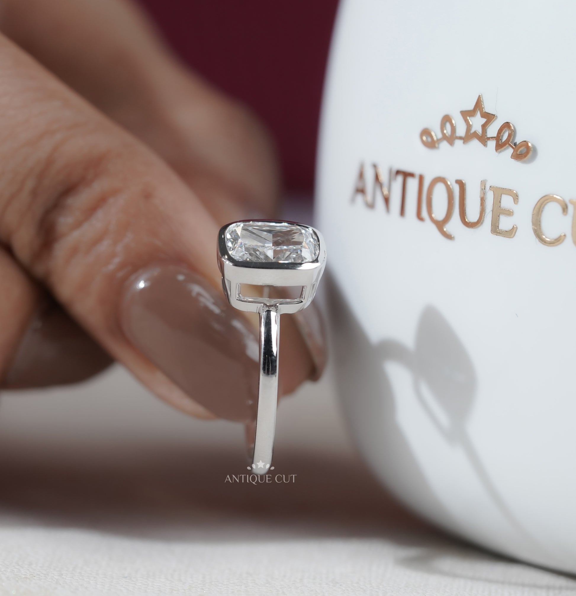 Cushion Cut Solitaire Engagement Ring with Bezel Setting