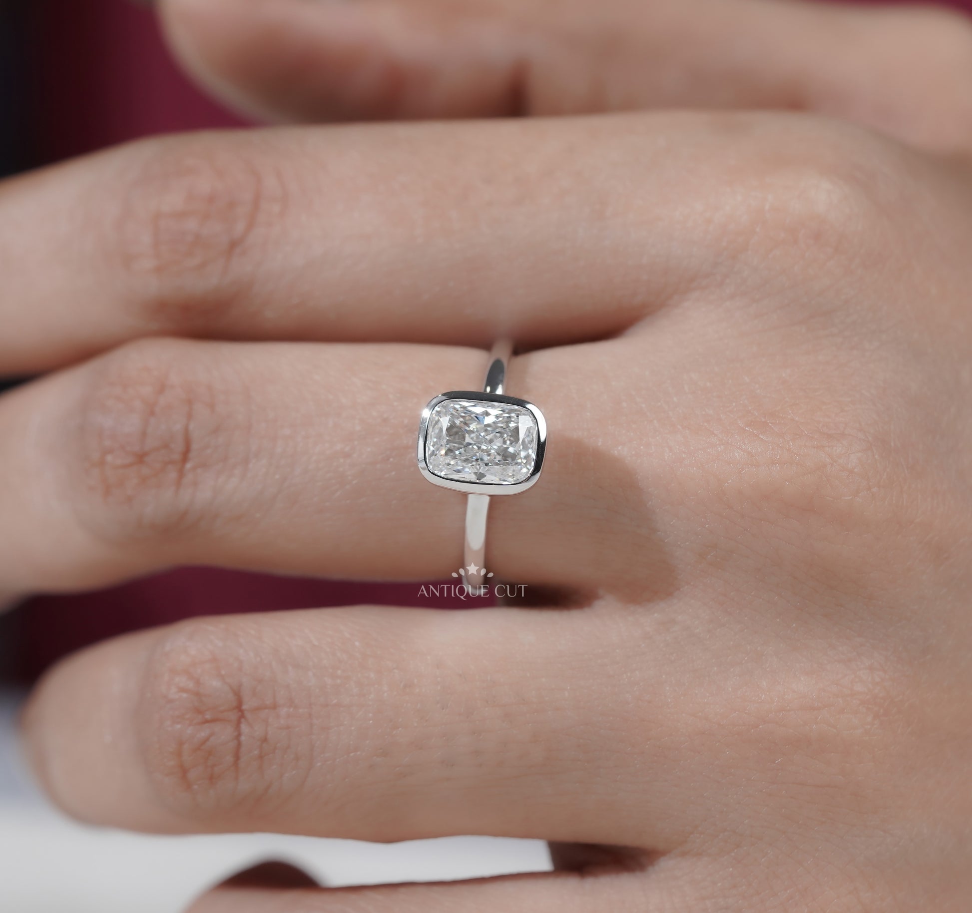 Cushion Cut Solitaire Engagement Ring with Bezel Setting