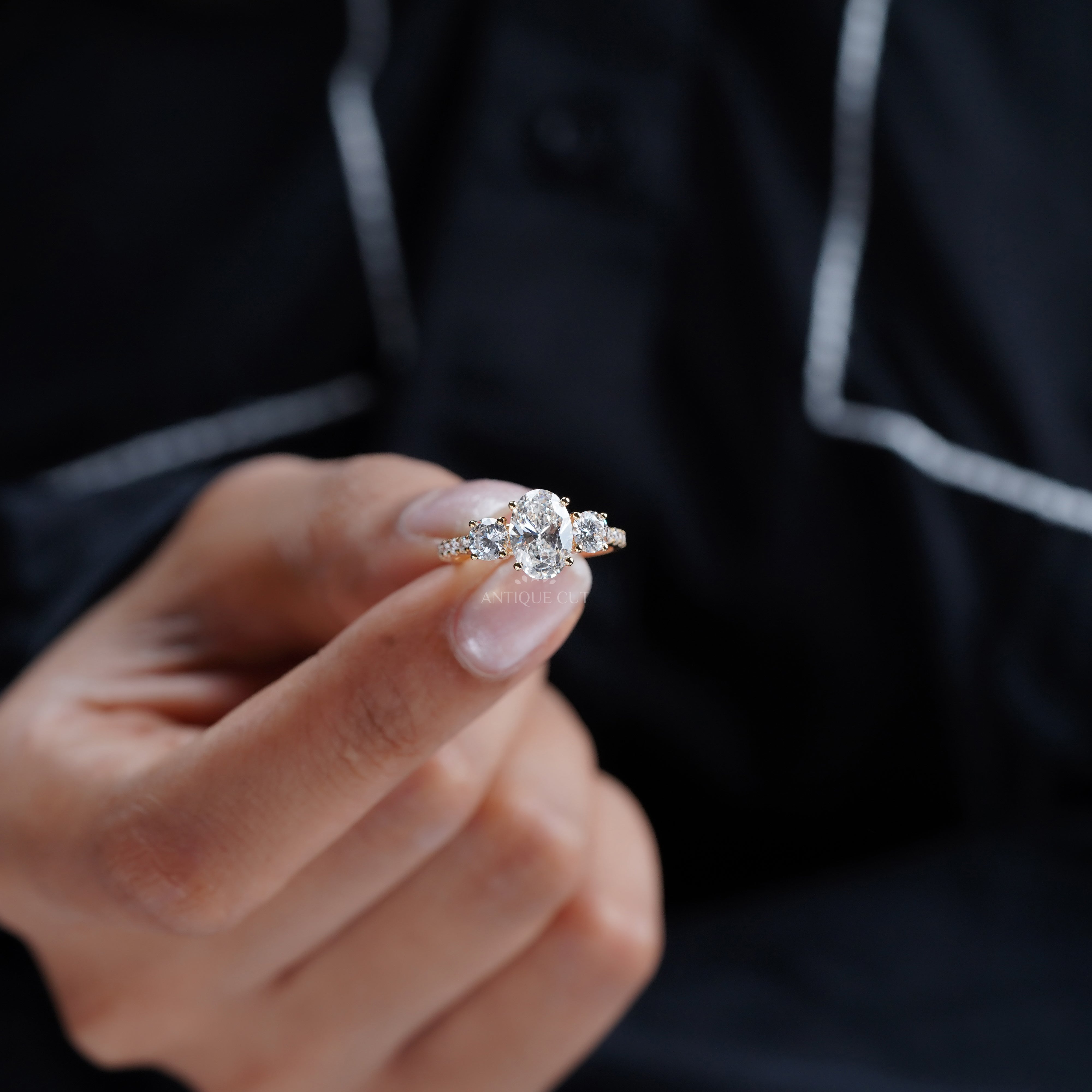 2.40tcw Oval & Round Lab-Grown Diamond Ring | Three-Stone Trellis Setting | IGI Certified