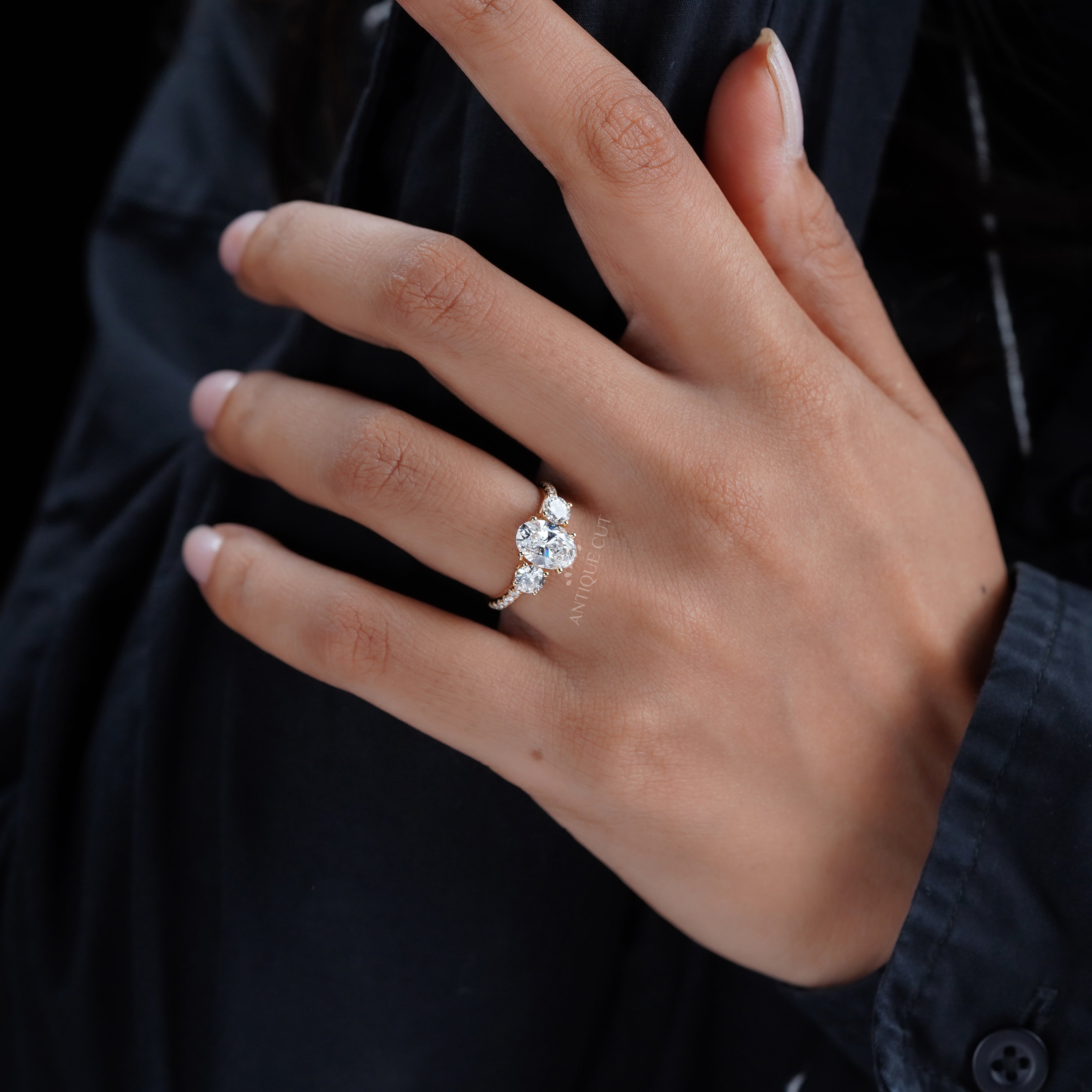 2.40tcw Oval & Round Lab-Grown Diamond Ring | Three-Stone Trellis Setting | IGI Certified