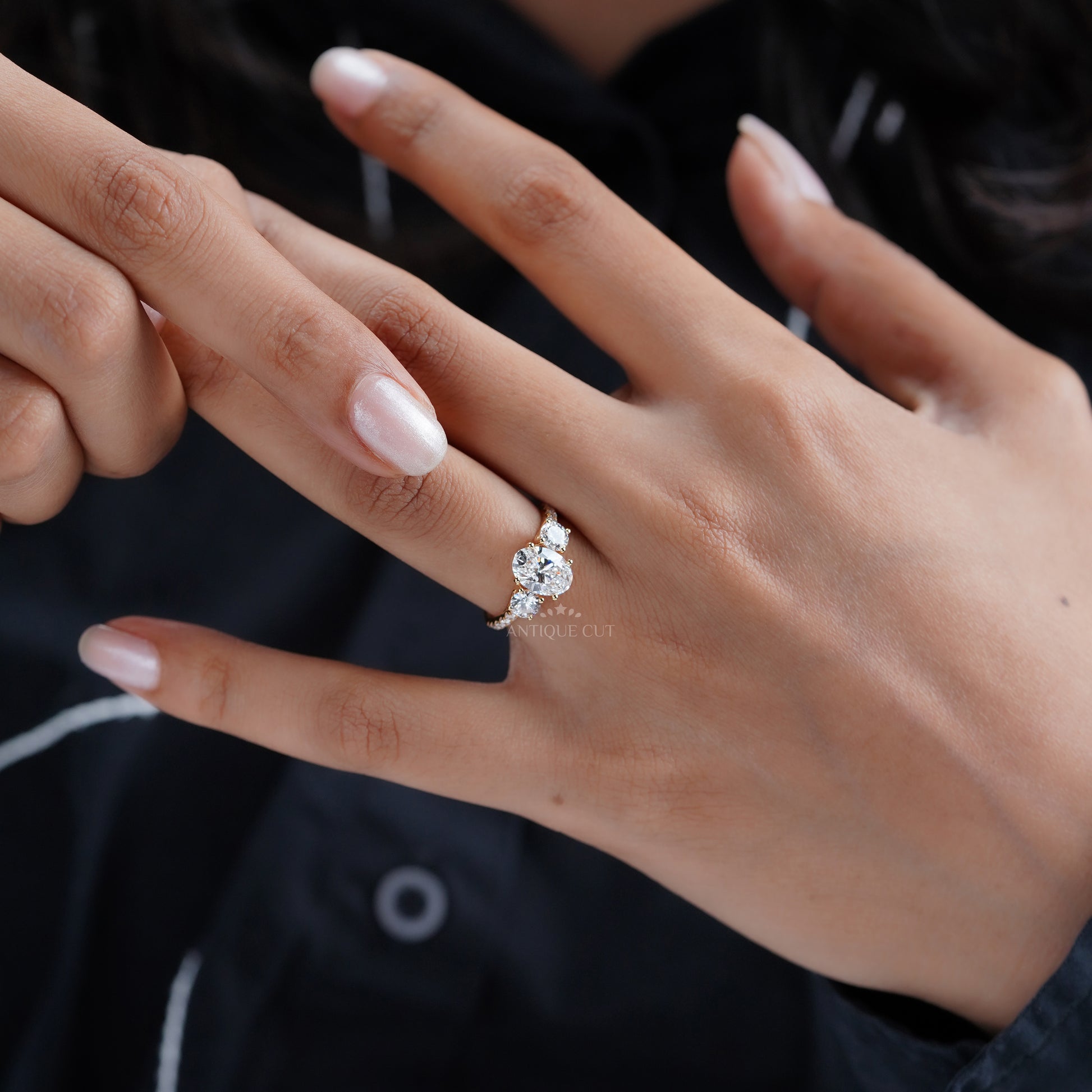 2.40tcw Oval & Round Lab-Grown Diamond Ring | Three-Stone Trellis Setting | IGI Certified
